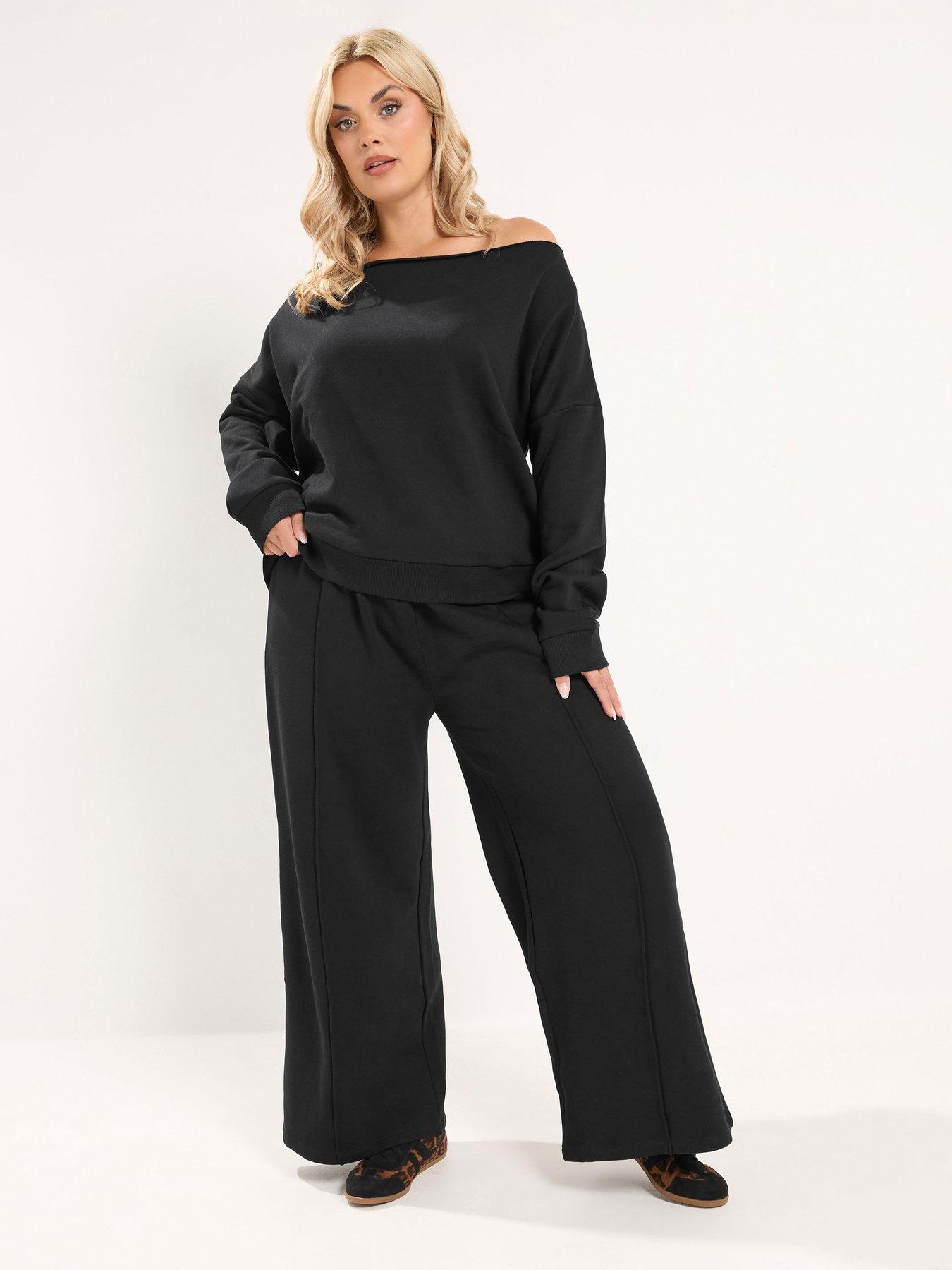 Image 1 of 3 of Yours Curve Off Shoulder Top And Trouser Set 28" - Black