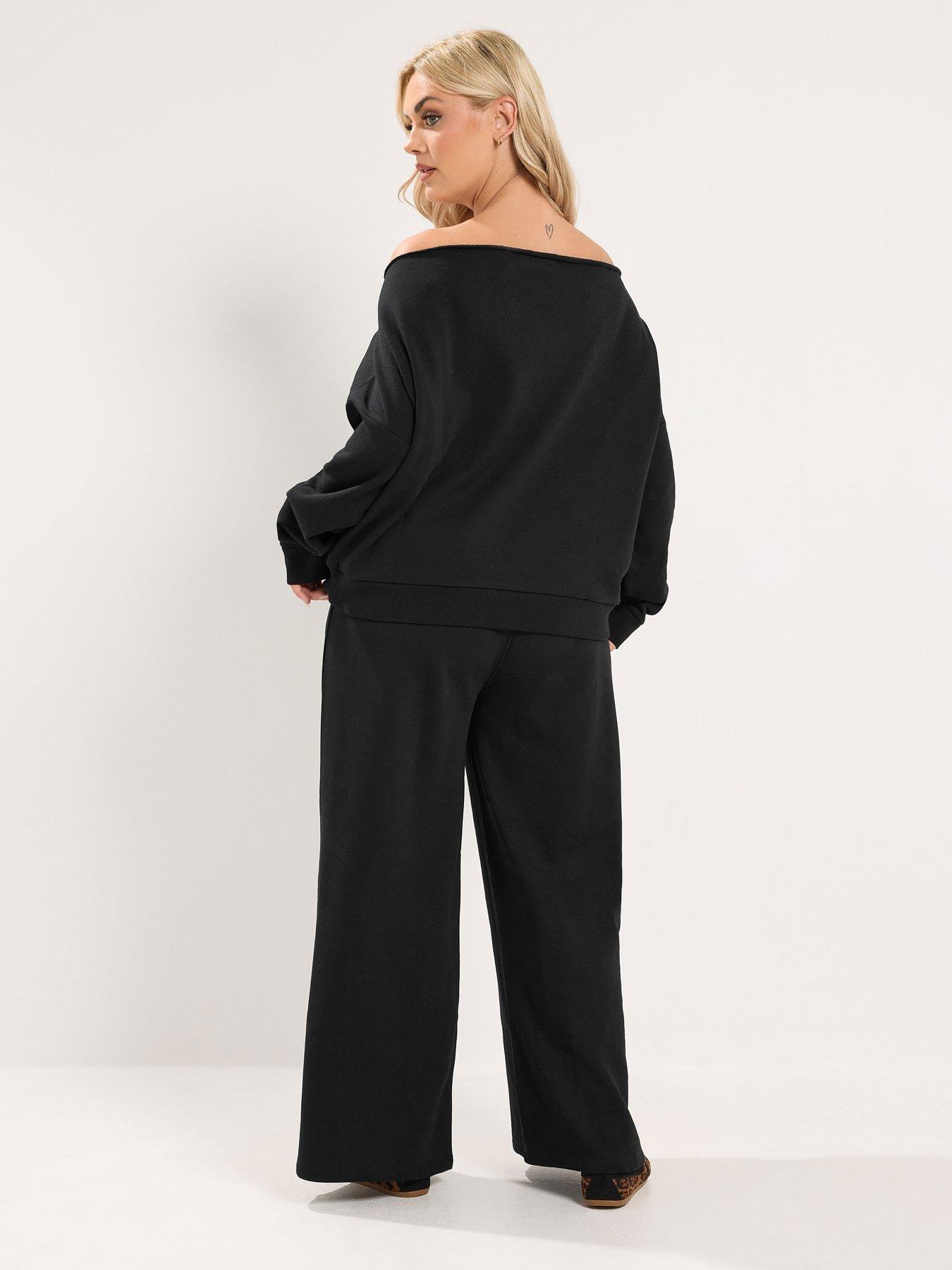 Image 2 of 3 of Yours Curve Off Shoulder Top And Trouser Set 28" - Black