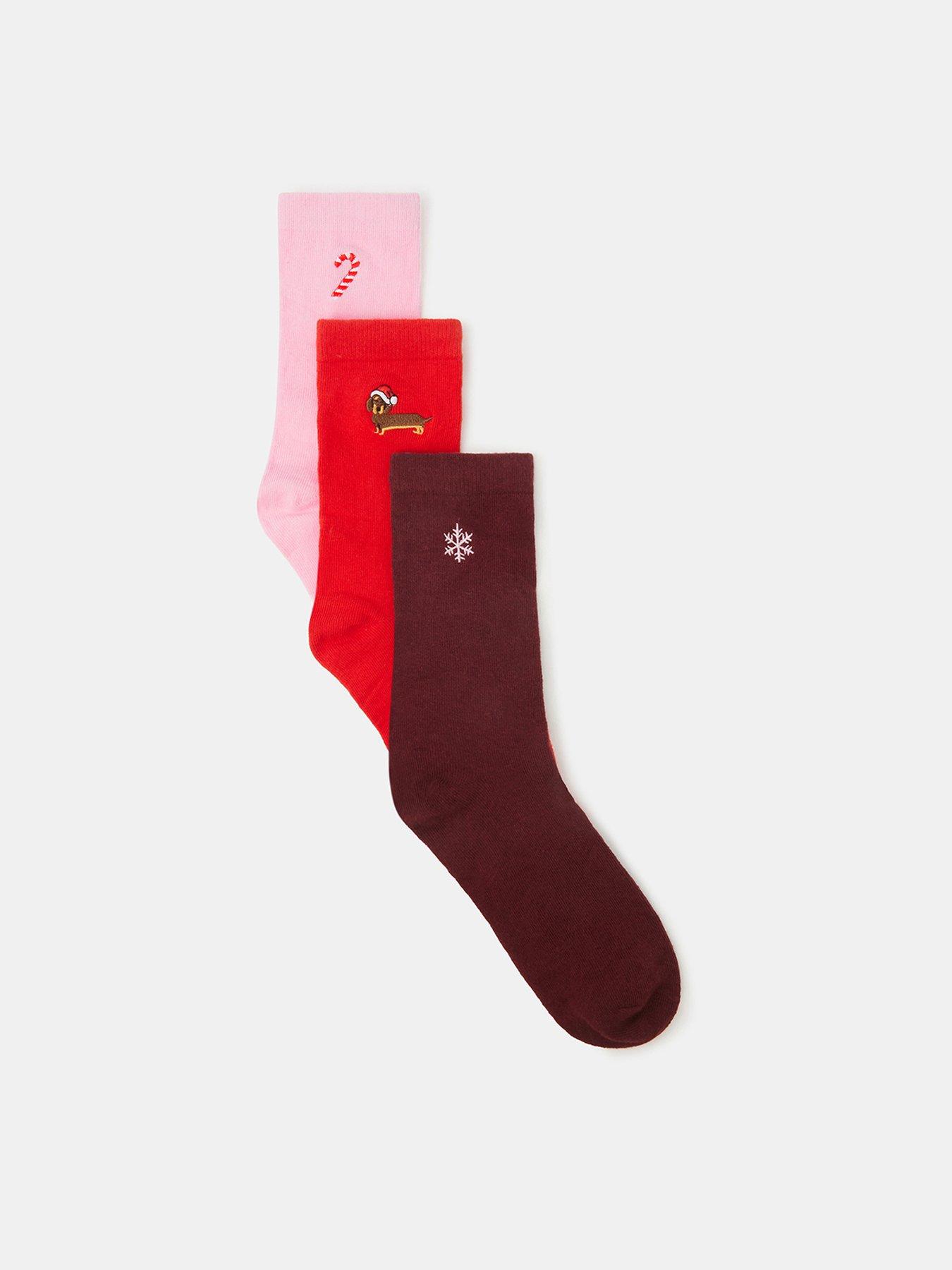 Image 1 of 2 of Accessorize Womens 3 Pairs Christmas Embroidered Soft-Knit Socks Box Set - Multi