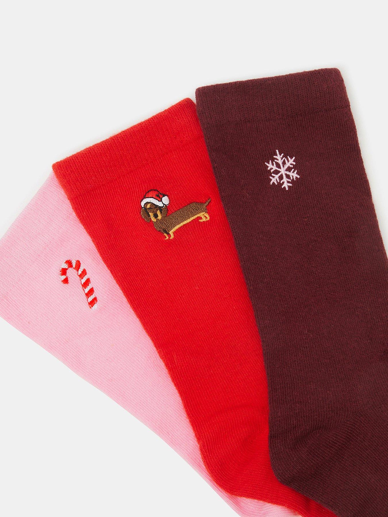 Image 2 of 2 of Accessorize Womens 3 Pairs Christmas Embroidered Soft-Knit Socks Box Set - Multi