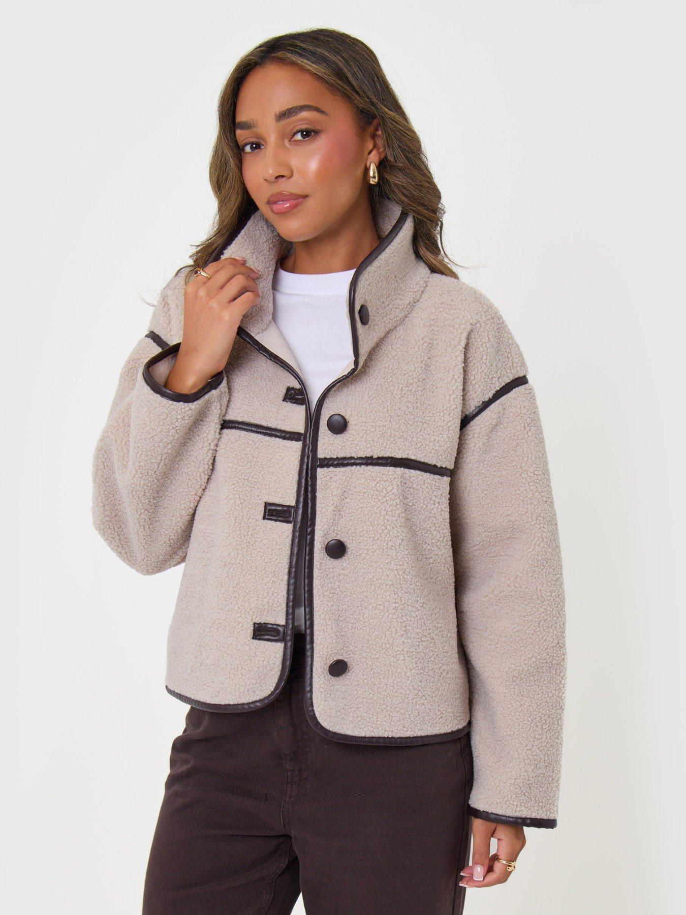 Image 3 of 5 of Threadbare Womens Funnel Neck Tab Detail Fleece Jacket - Cream