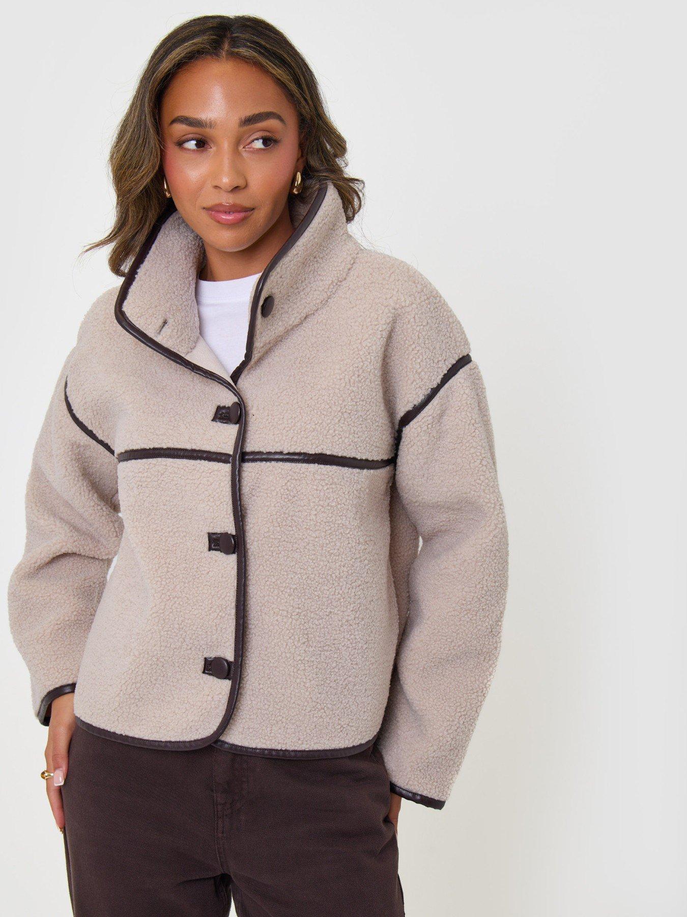Image 4 of 5 of Threadbare Womens Funnel Neck Tab Detail Fleece Jacket - Cream