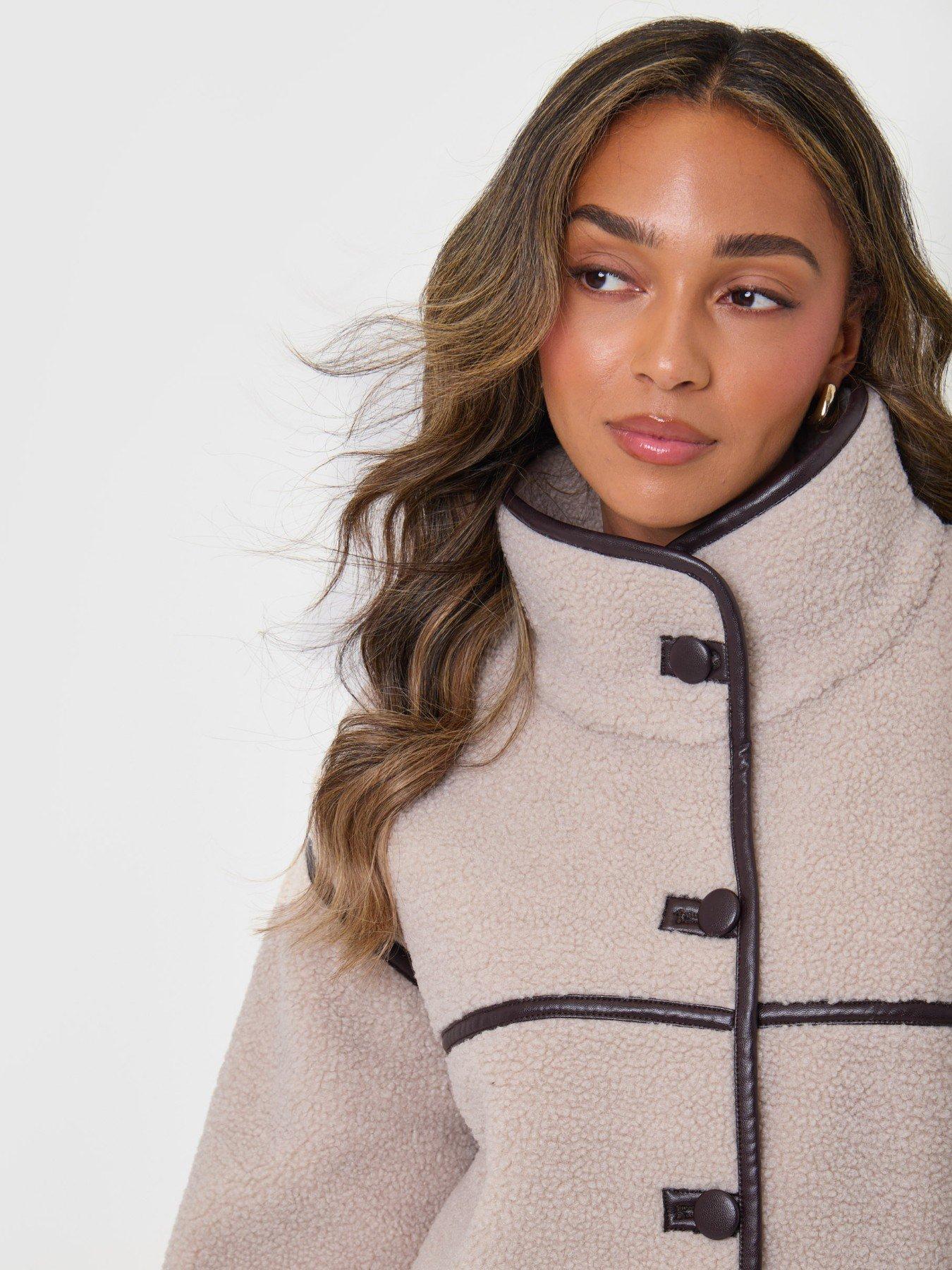 Image 5 of 5 of Threadbare Womens Funnel Neck Tab Detail Fleece Jacket - Cream