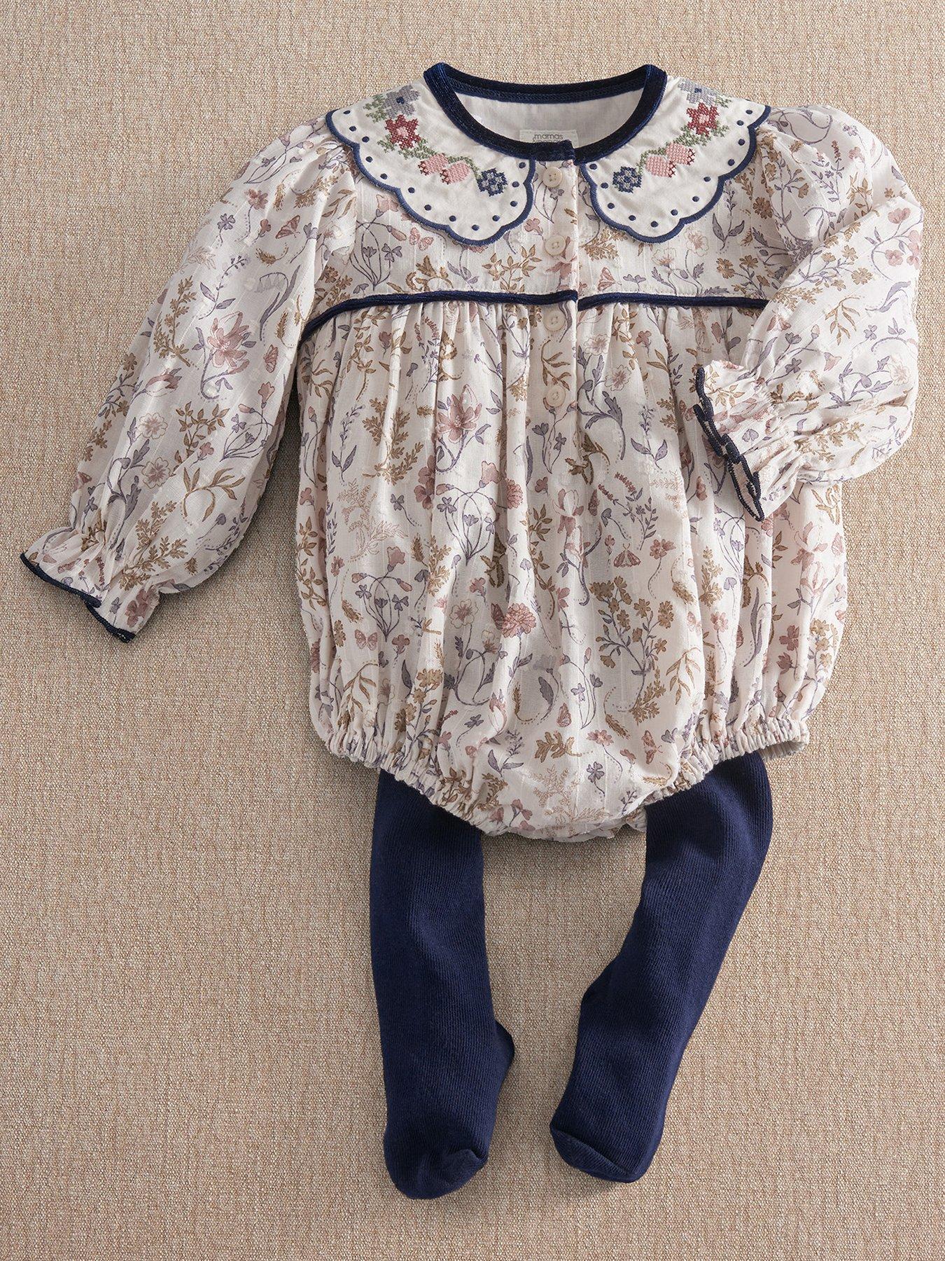 Mamas & Papas Baby Girls 2 Piece Twisted Floral Shortie Romper & Tights Set - Multi