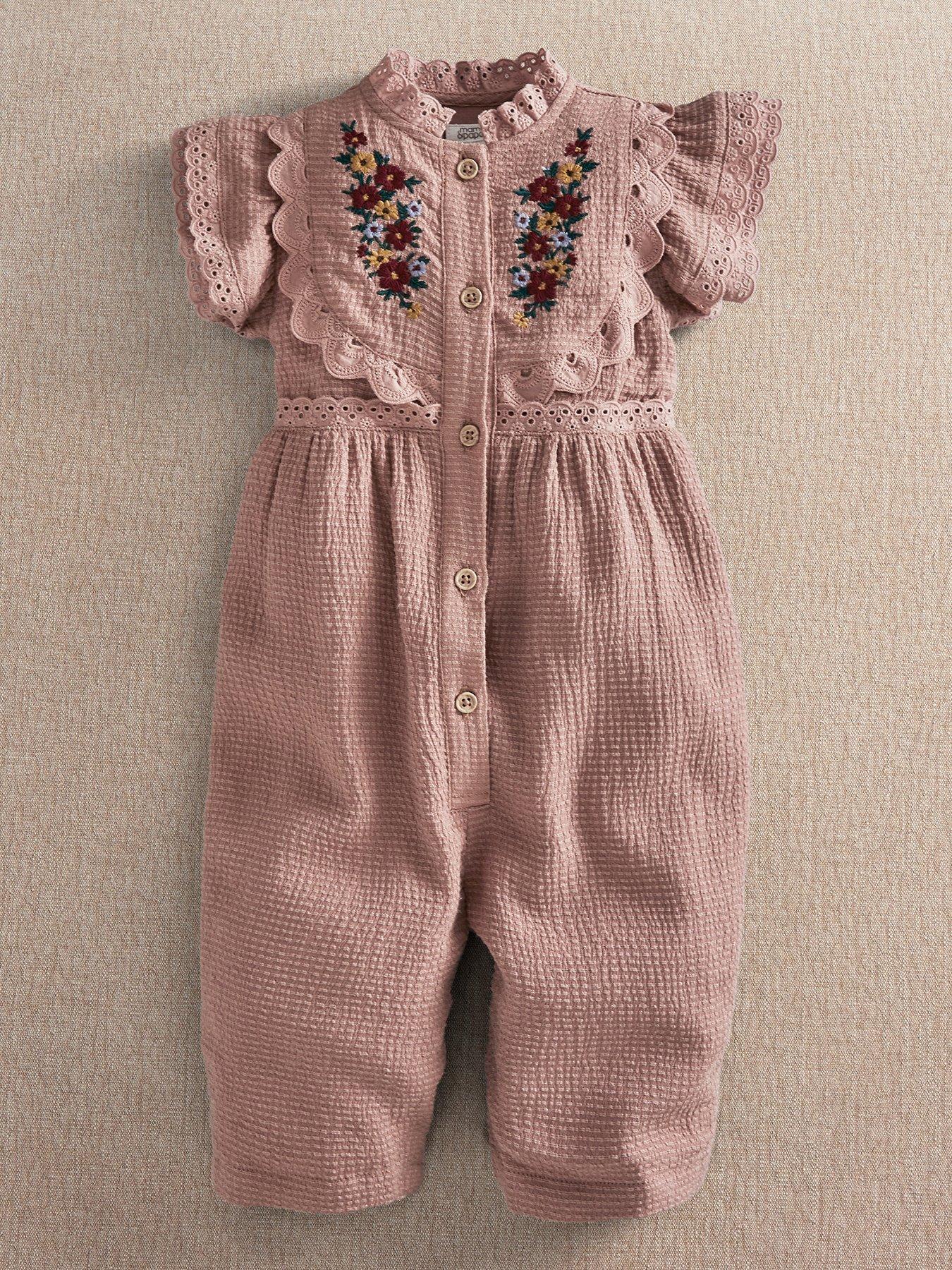 Mamas & Papas Baby Girls Floral Embroidered Romper With Frill Sleeves - Pink