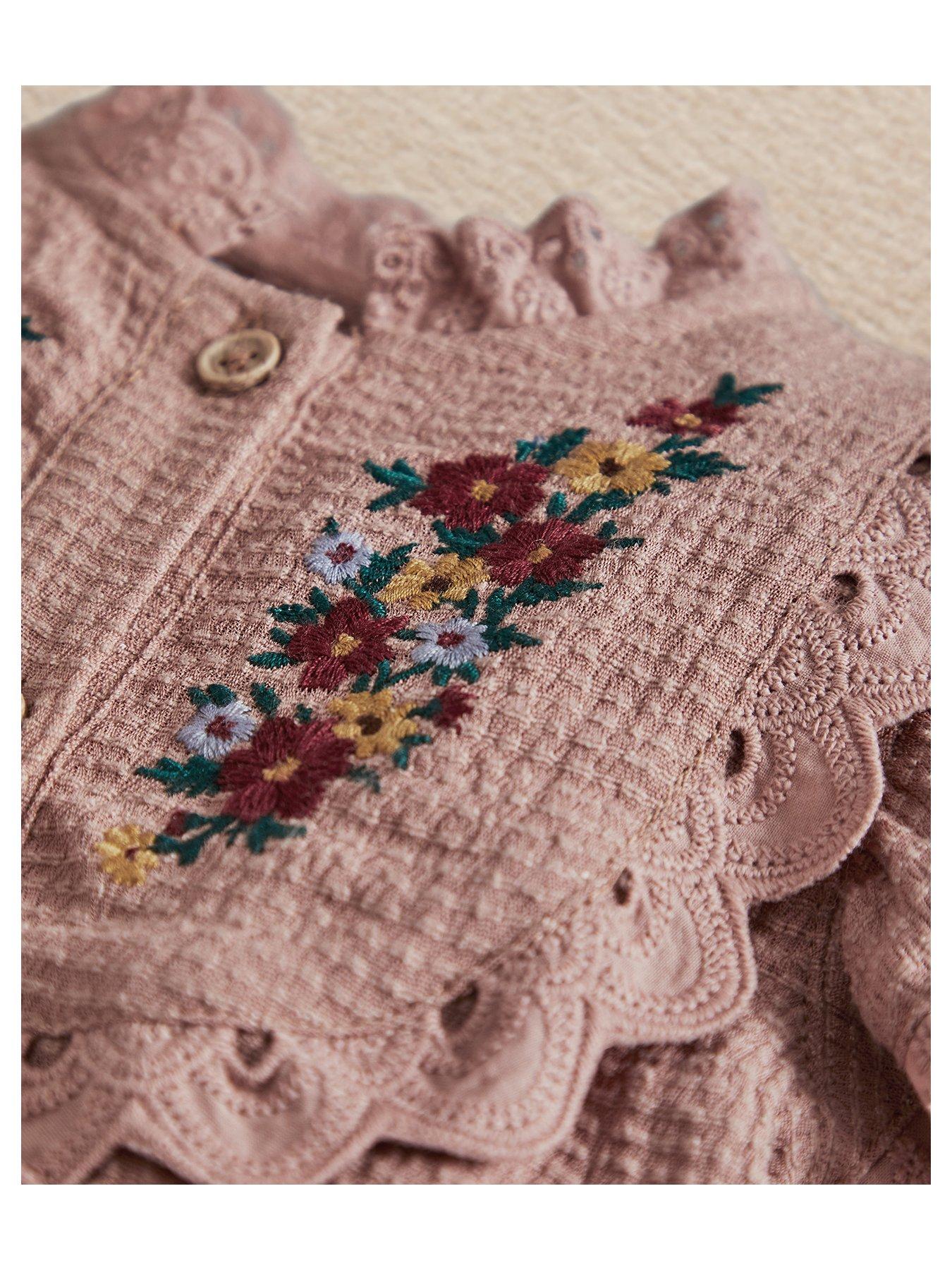Image 2 of 3 of Mamas & Papas Baby Girls Floral Embroidered Romper With Frill Sleeves - Pink