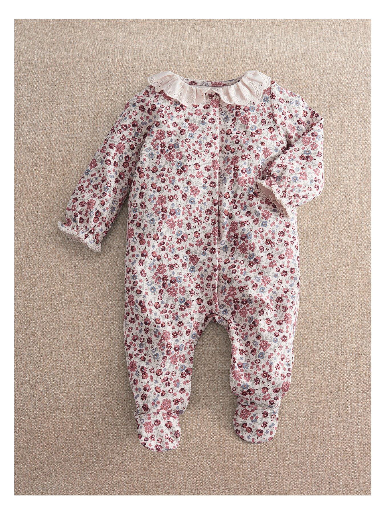 Image 1 of 3 of Mamas & Papas Baby Girls Ditsy Floral Print Frill Sleepsuit - Pink