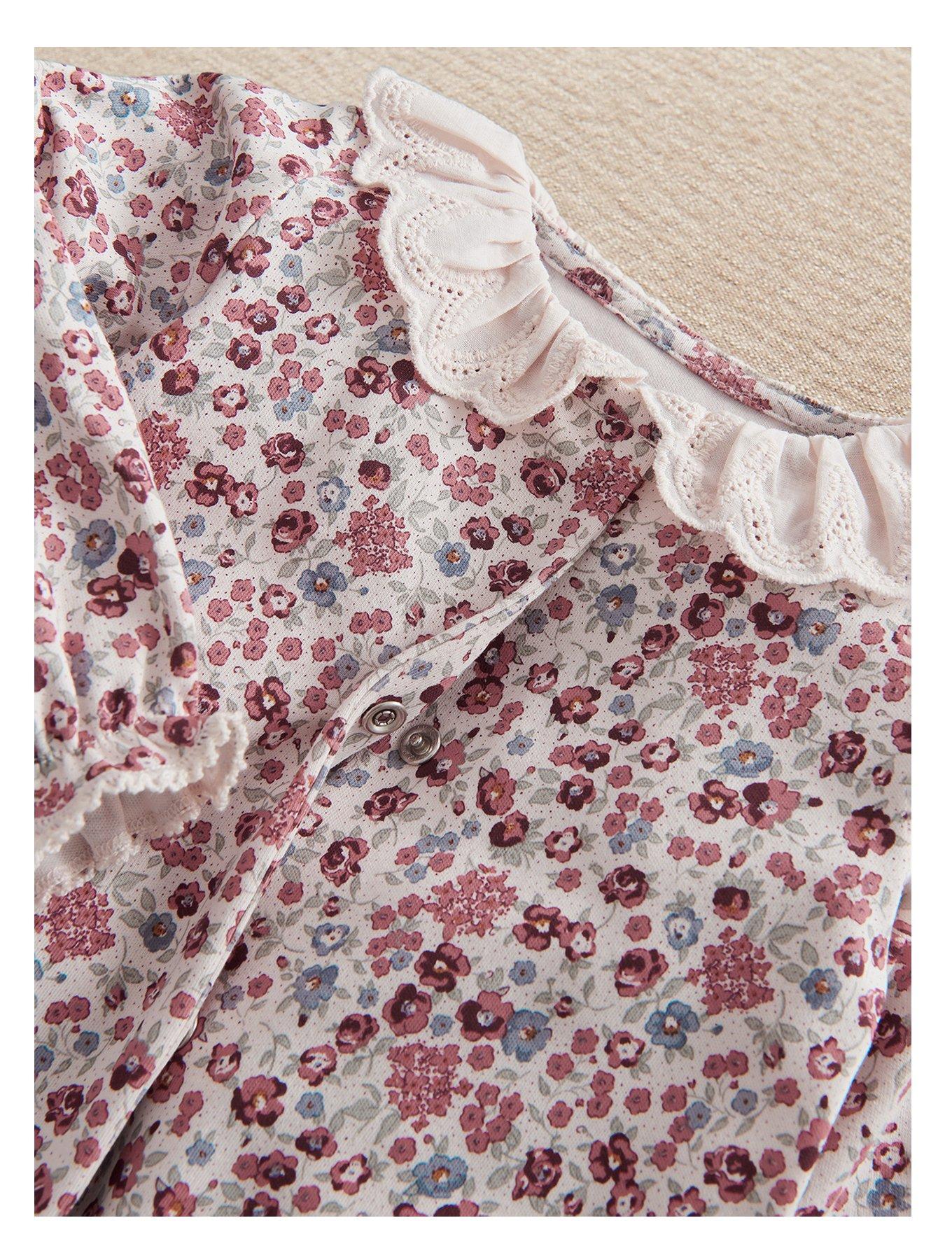 Image 2 of 3 of Mamas & Papas Baby Girls Ditsy Floral Print Frill Sleepsuit - Pink