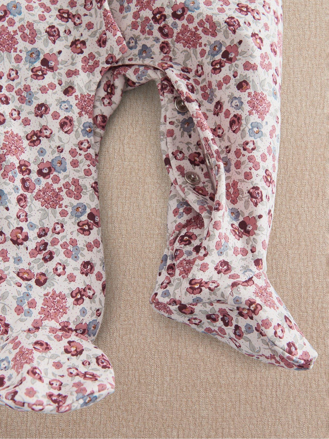 Image 3 of 3 of Mamas & Papas Baby Girls Ditsy Floral Print Frill Sleepsuit - Pink