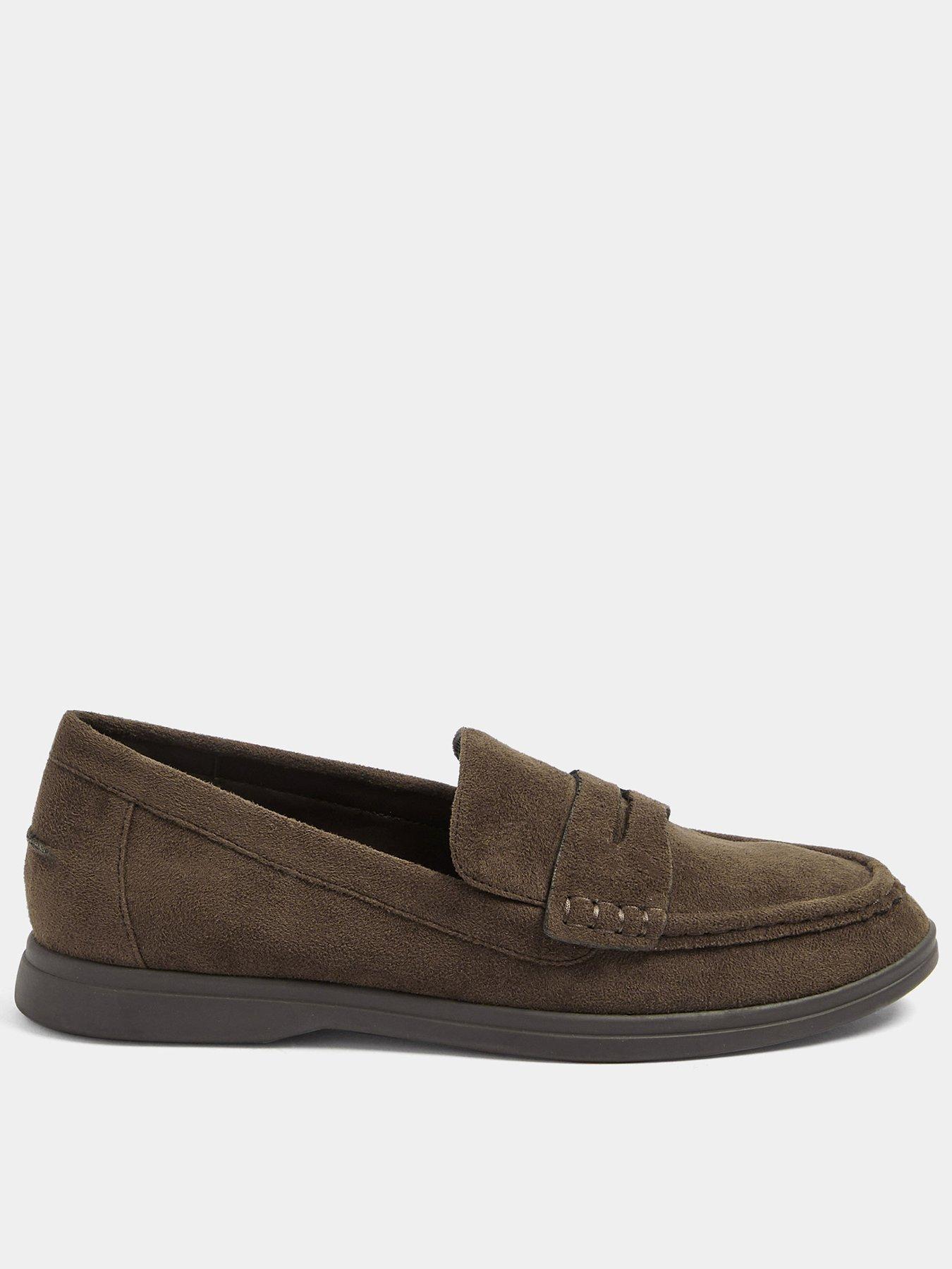 Yours Curve Wide Fit Faux Suede Flatform Loafers - Brown
