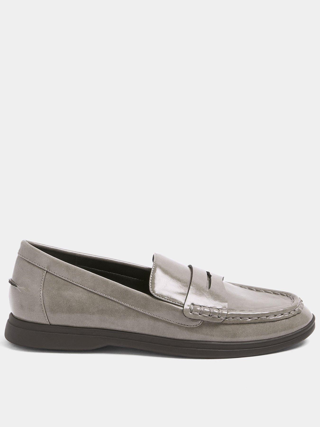 Yours Curve Wide Fit Faux Leather Flatform Loafers - Grey