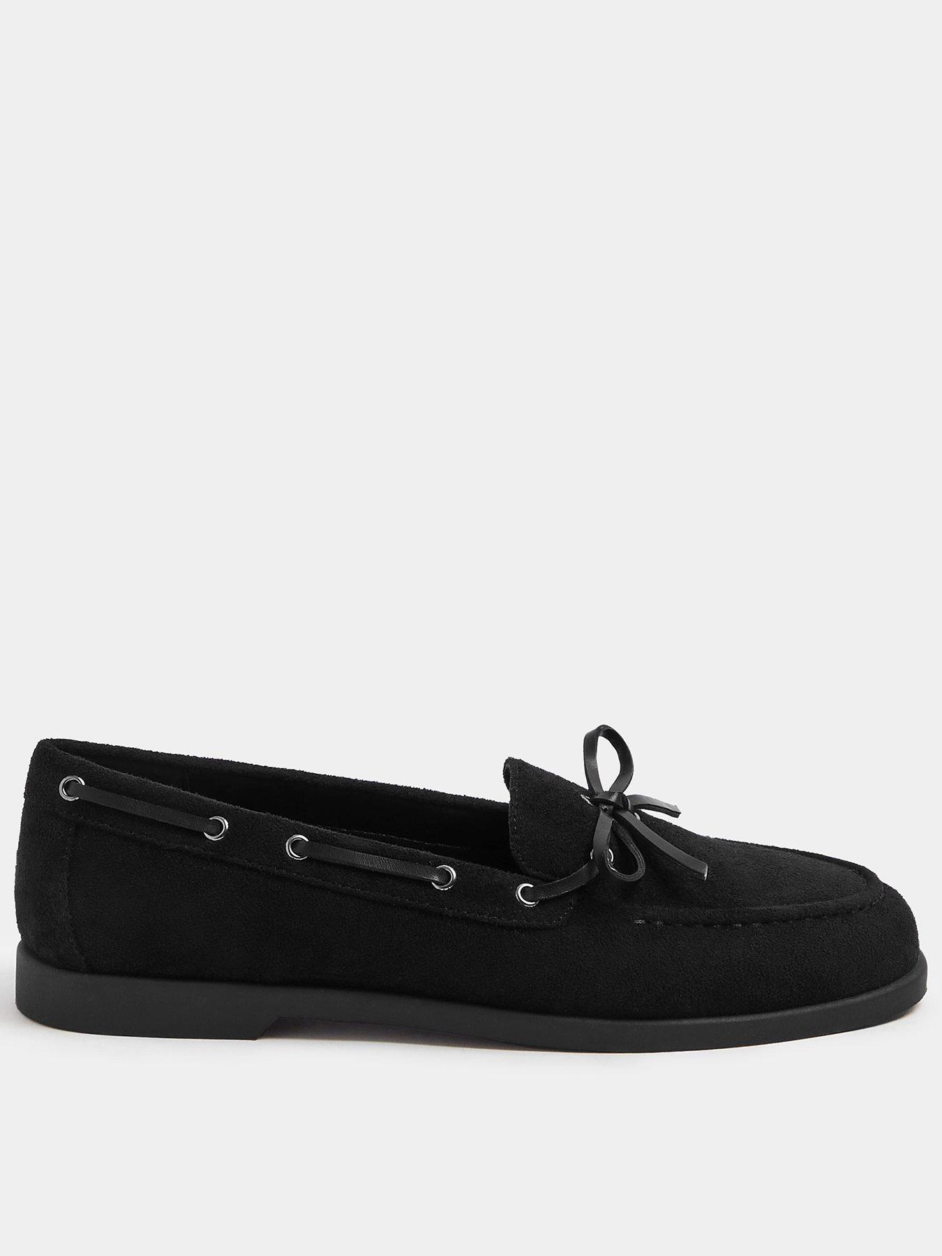 Yours Curve Extra Wide Fit Faux Suede Bow Boat Shoes - Black