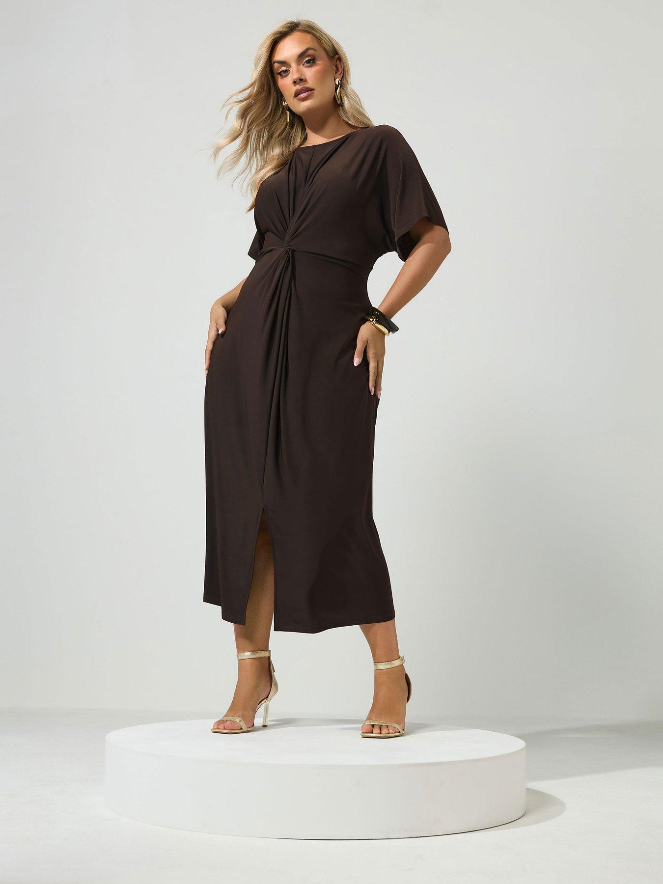 Yours Curve Knot Front Dress - Brown