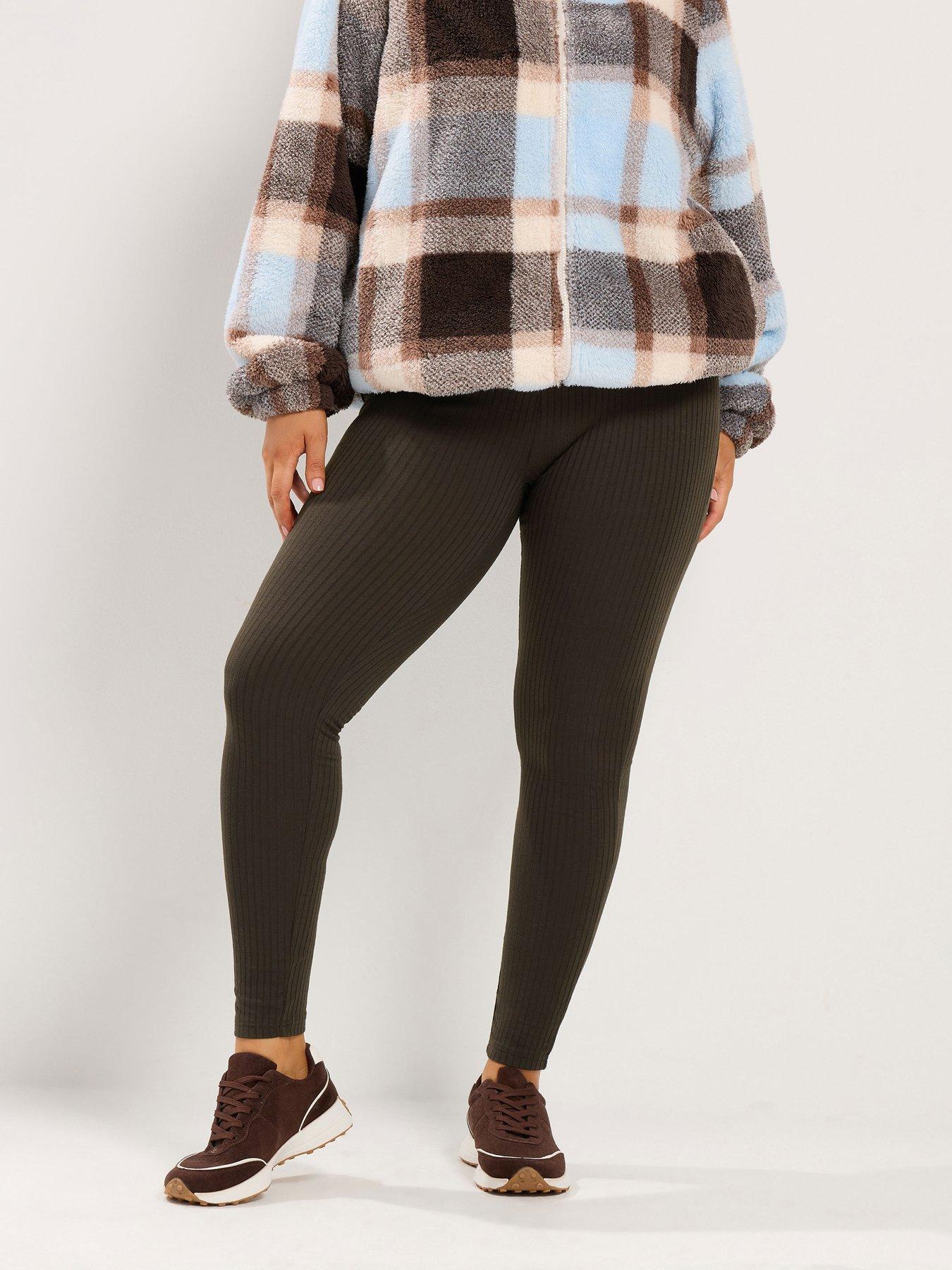 Yours Curve Elasticated Waist Ribbed Leggings - Brown
