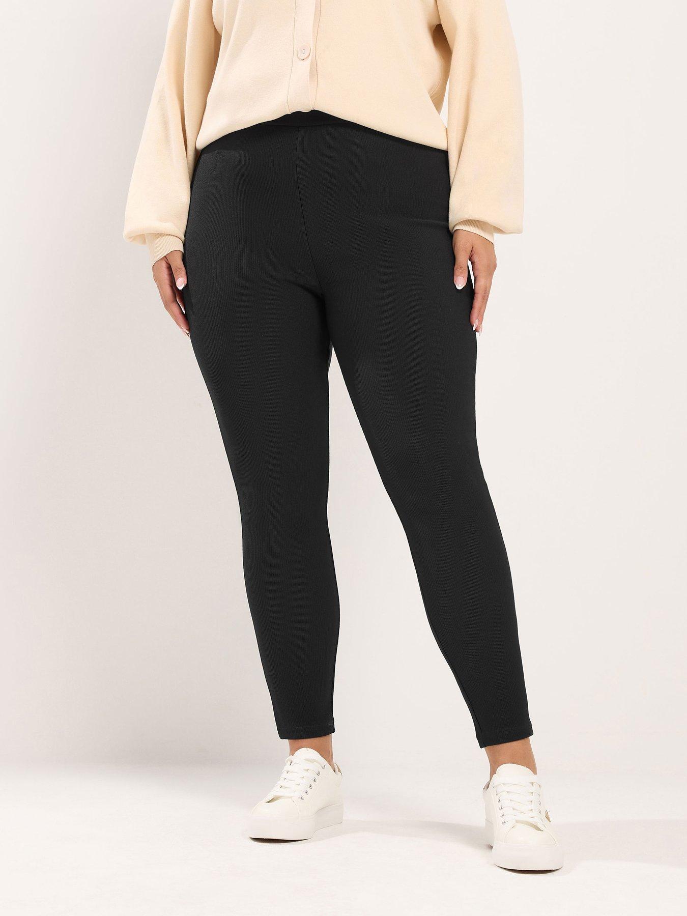 Yours Curve Ribbed Leggings - Black
