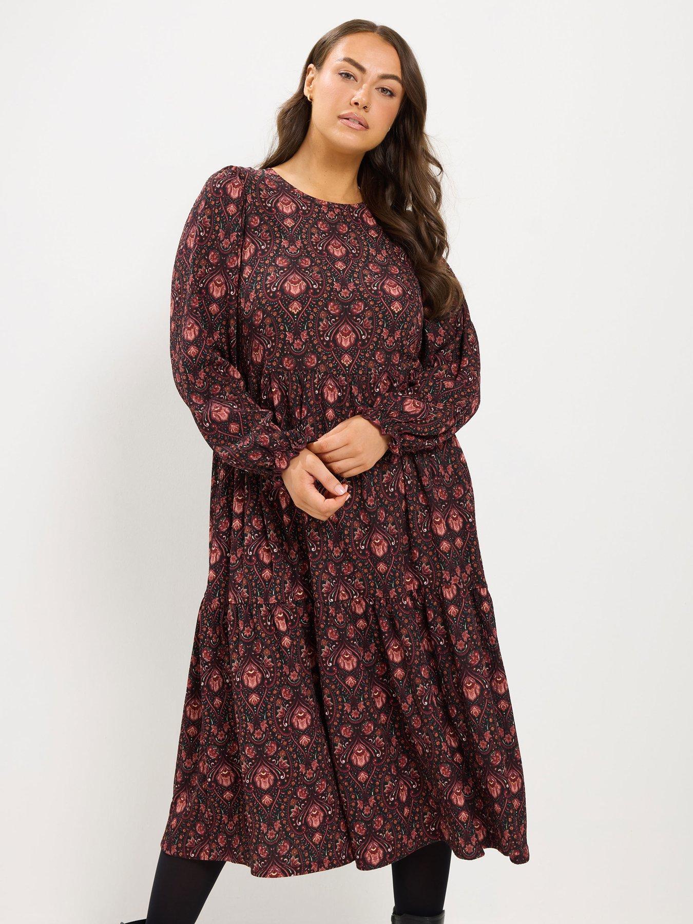 Image 1 of 4 of Yours Curve Textured Midaxi Dress - Black