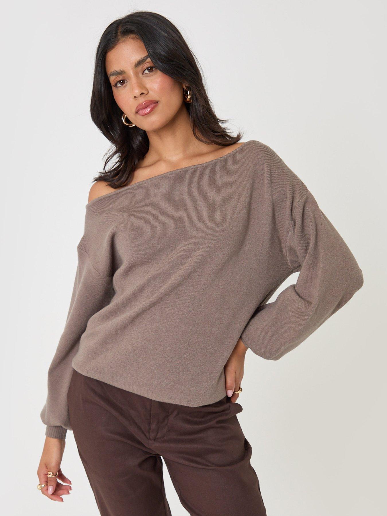 Image 3 of 4 of Threadbare Threadbare Womens Soft Slash Neck Relaxed Jumper - Brown