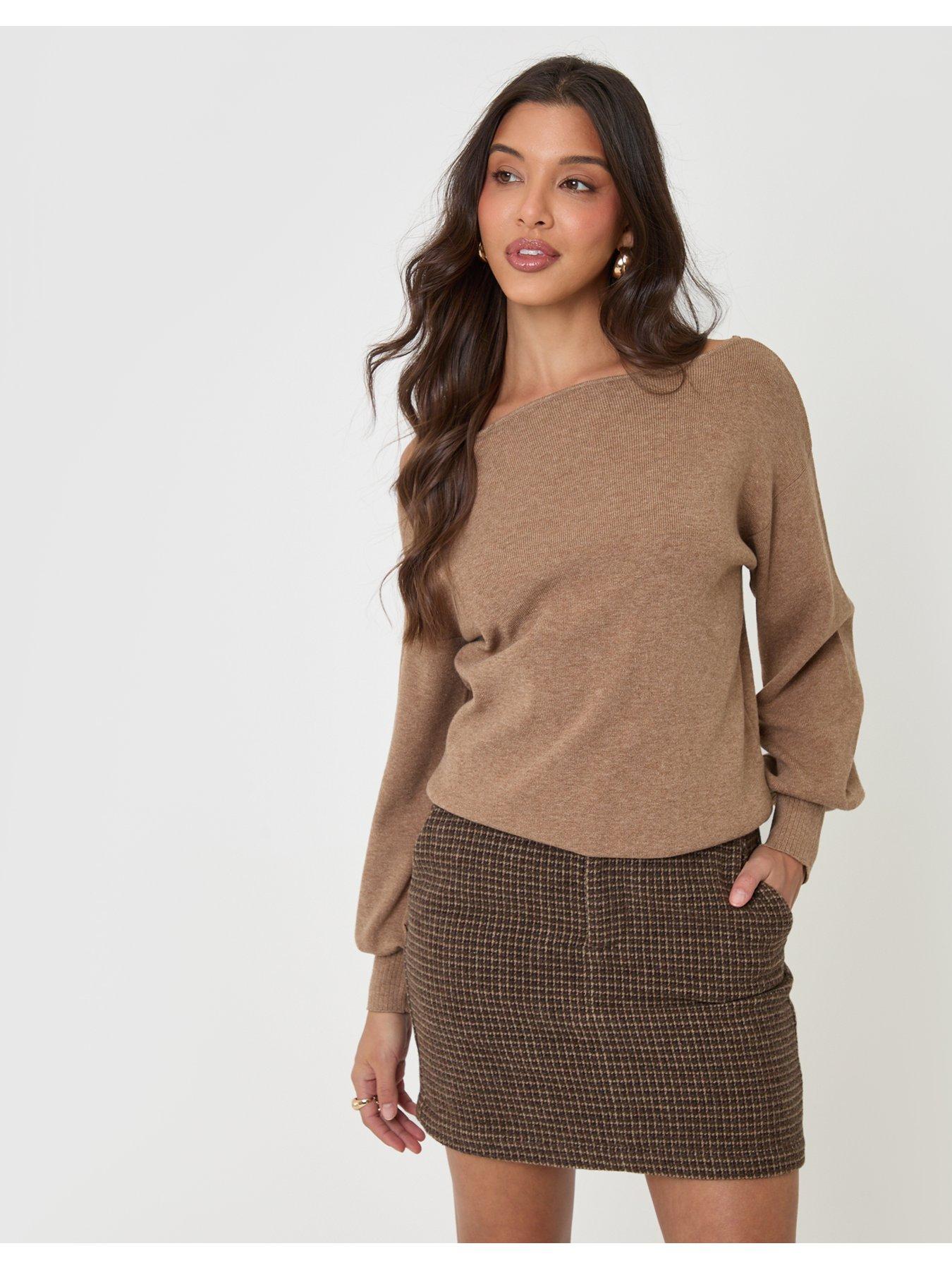 Image 5 of 5 of Threadbare Tweed Mini Skirt In Brown Check
