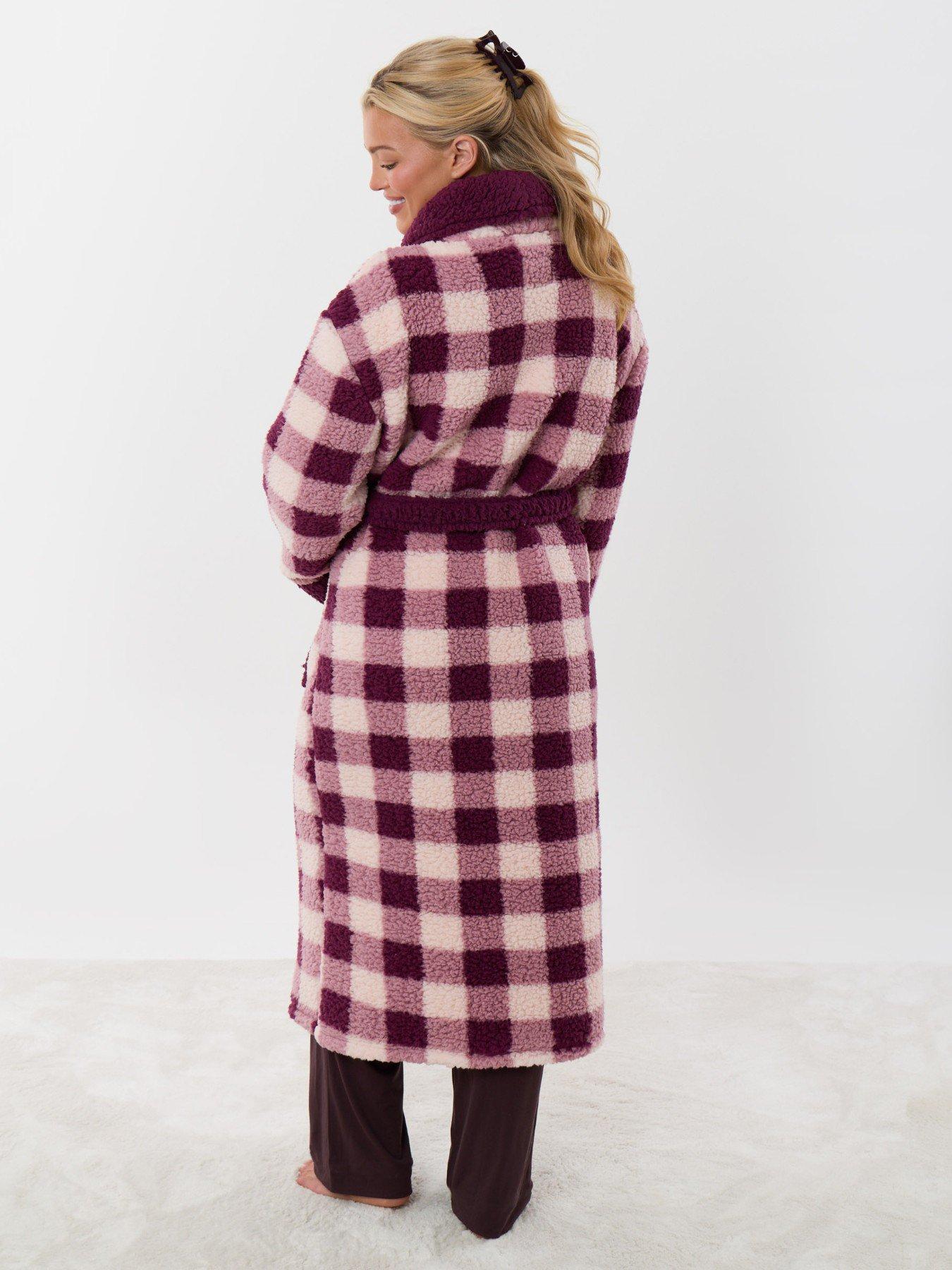 Image 2 of 5 of Threadbare Borg Dressing Gown In Plum Check