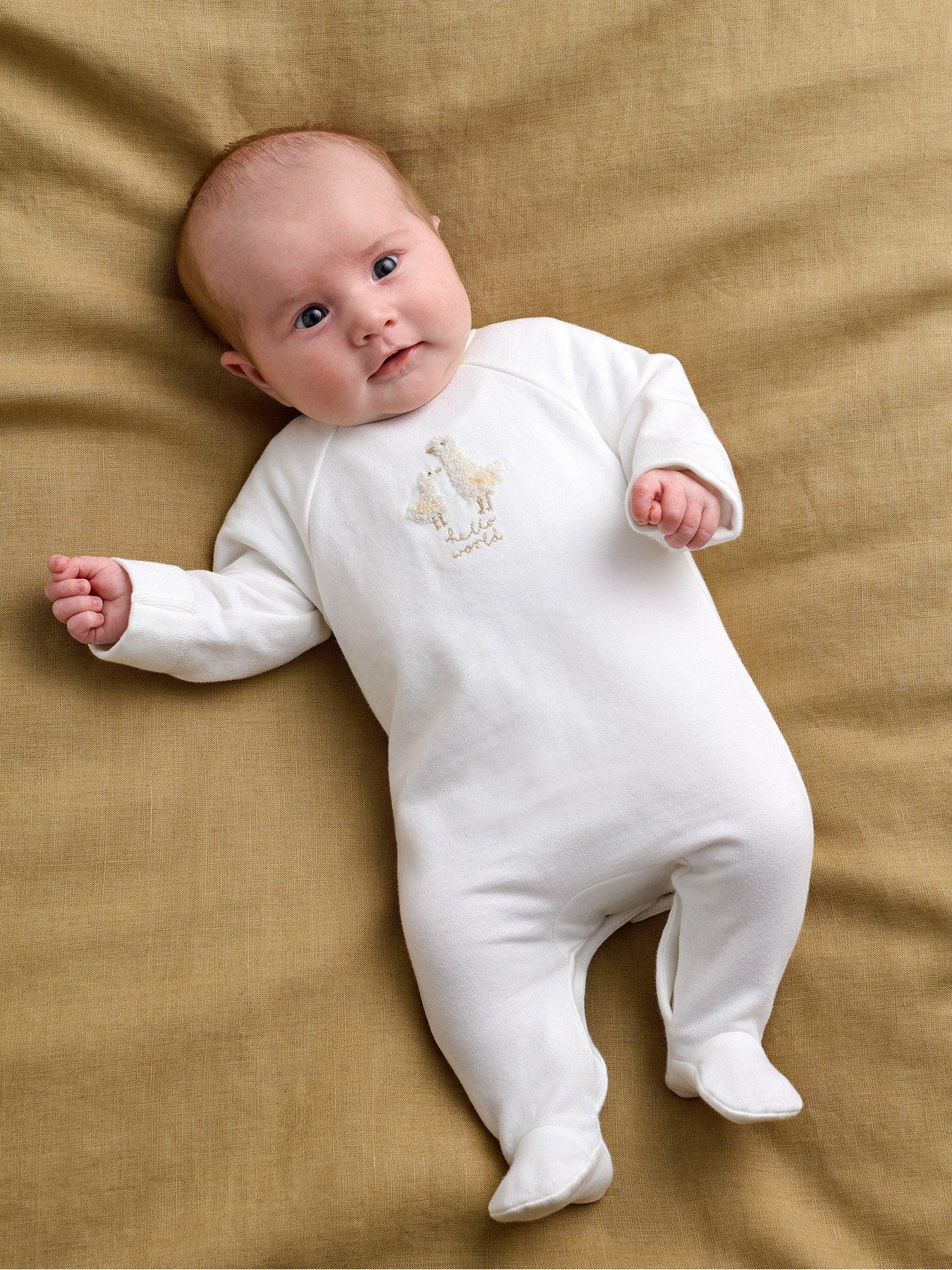Image 1 of 6 of Mamas & Papas Baby Unisex Duck Hello World Sleepsuit - White
