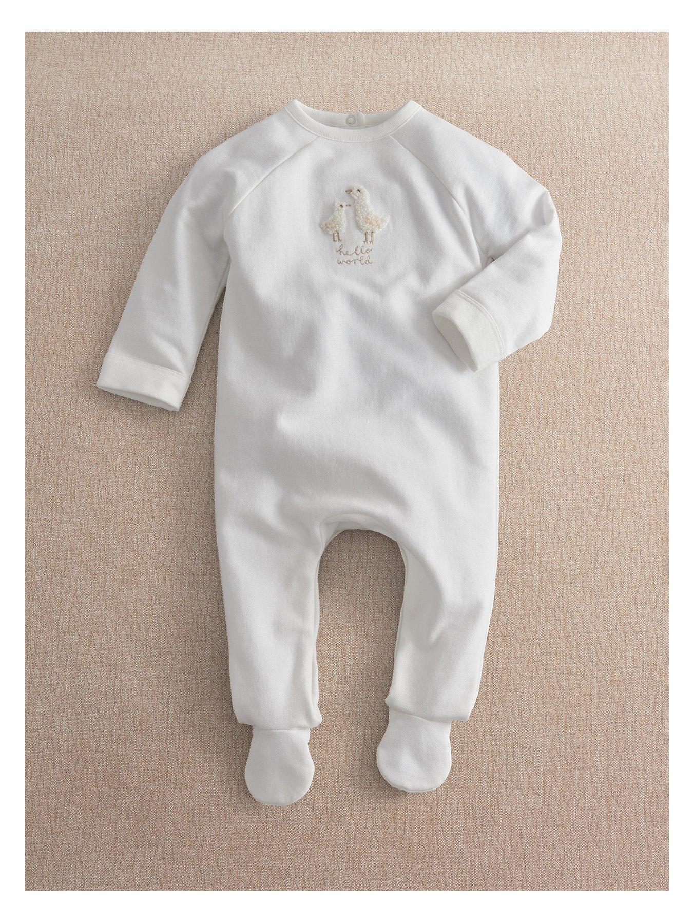 Image 2 of 6 of Mamas & Papas Baby Unisex Duck Hello World Sleepsuit - White