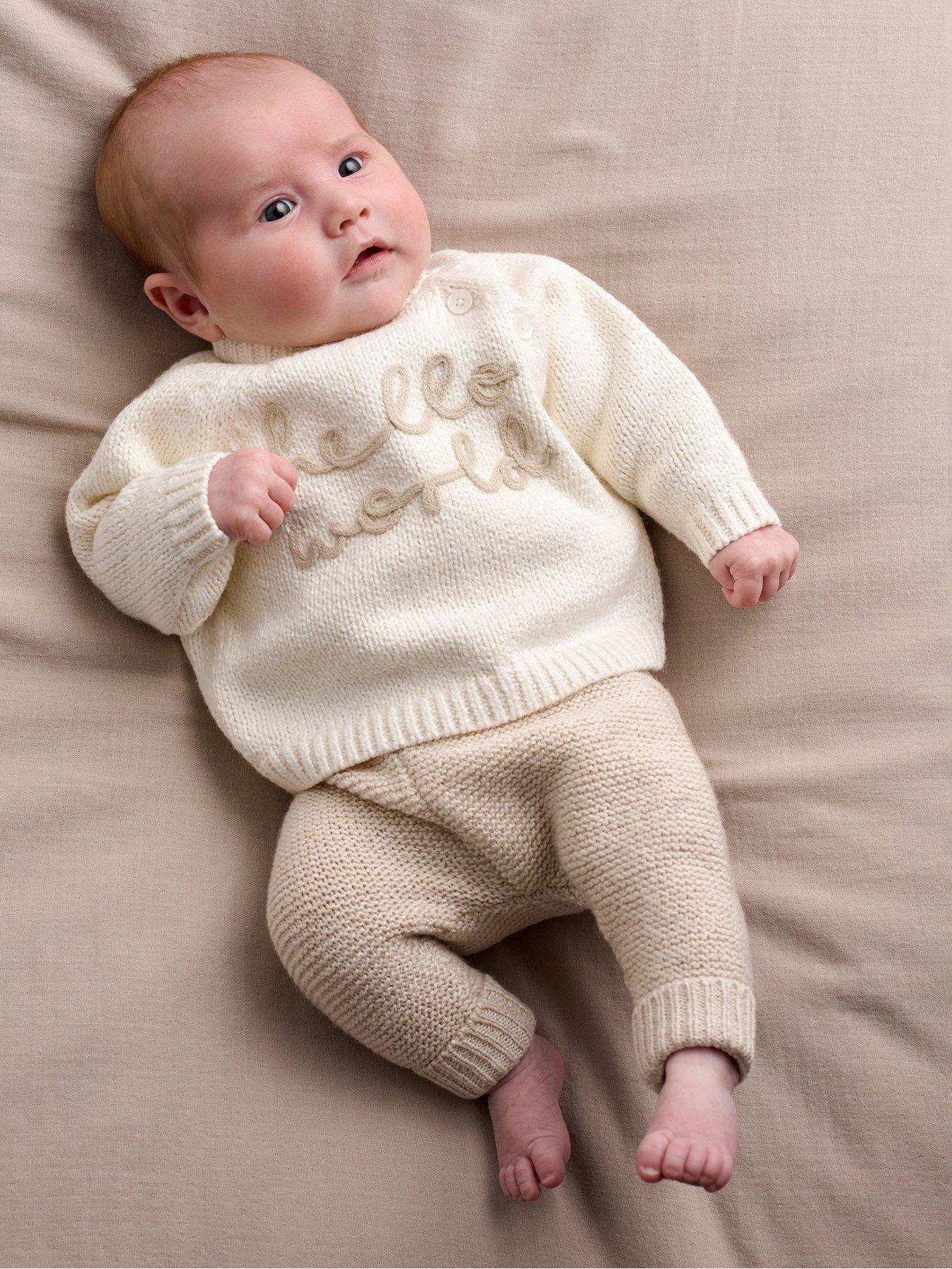 Image 1 of 7 of Mamas & Papas Baby Unisex 2 Piece Hello World Knitted Jumper &amp; Leggings - Beige