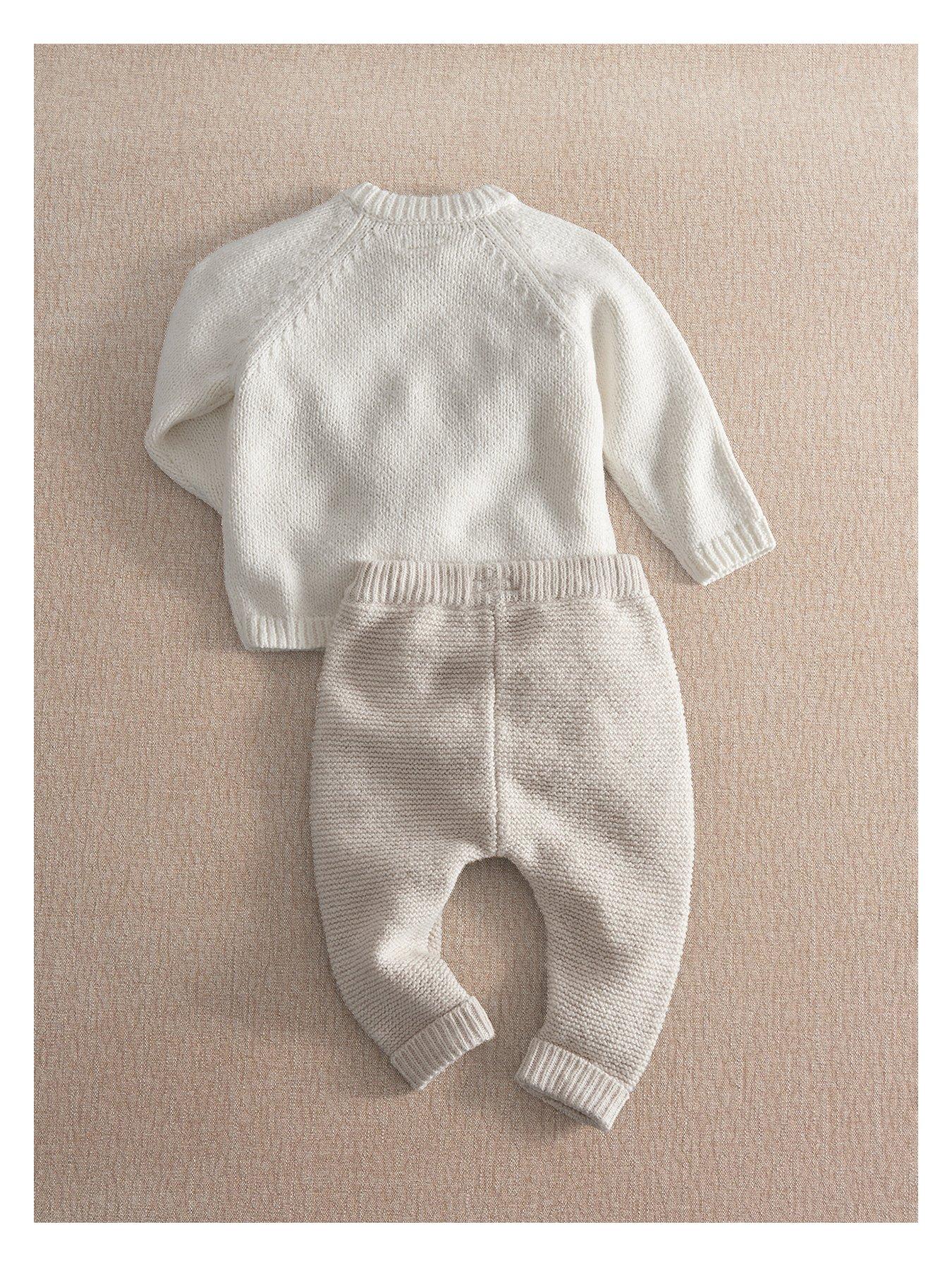 Image 3 of 7 of Mamas & Papas Baby Unisex 2 Piece Hello World Knitted Jumper &amp; Leggings - Beige