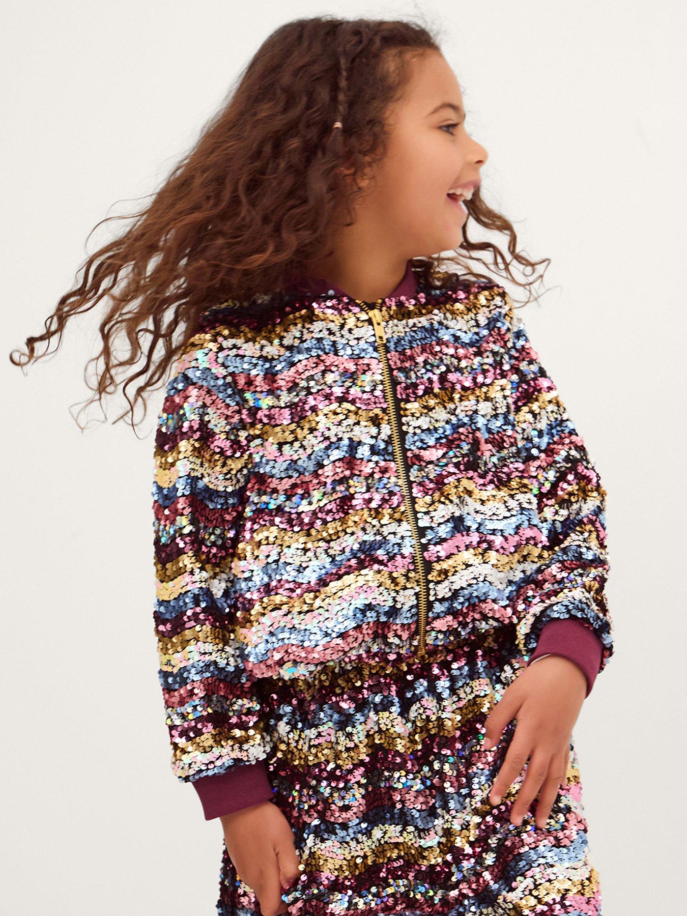 Image 1 of 4 of Monsoon Girls Le Merais Wavy Sequin Bomber Jacket - Multi