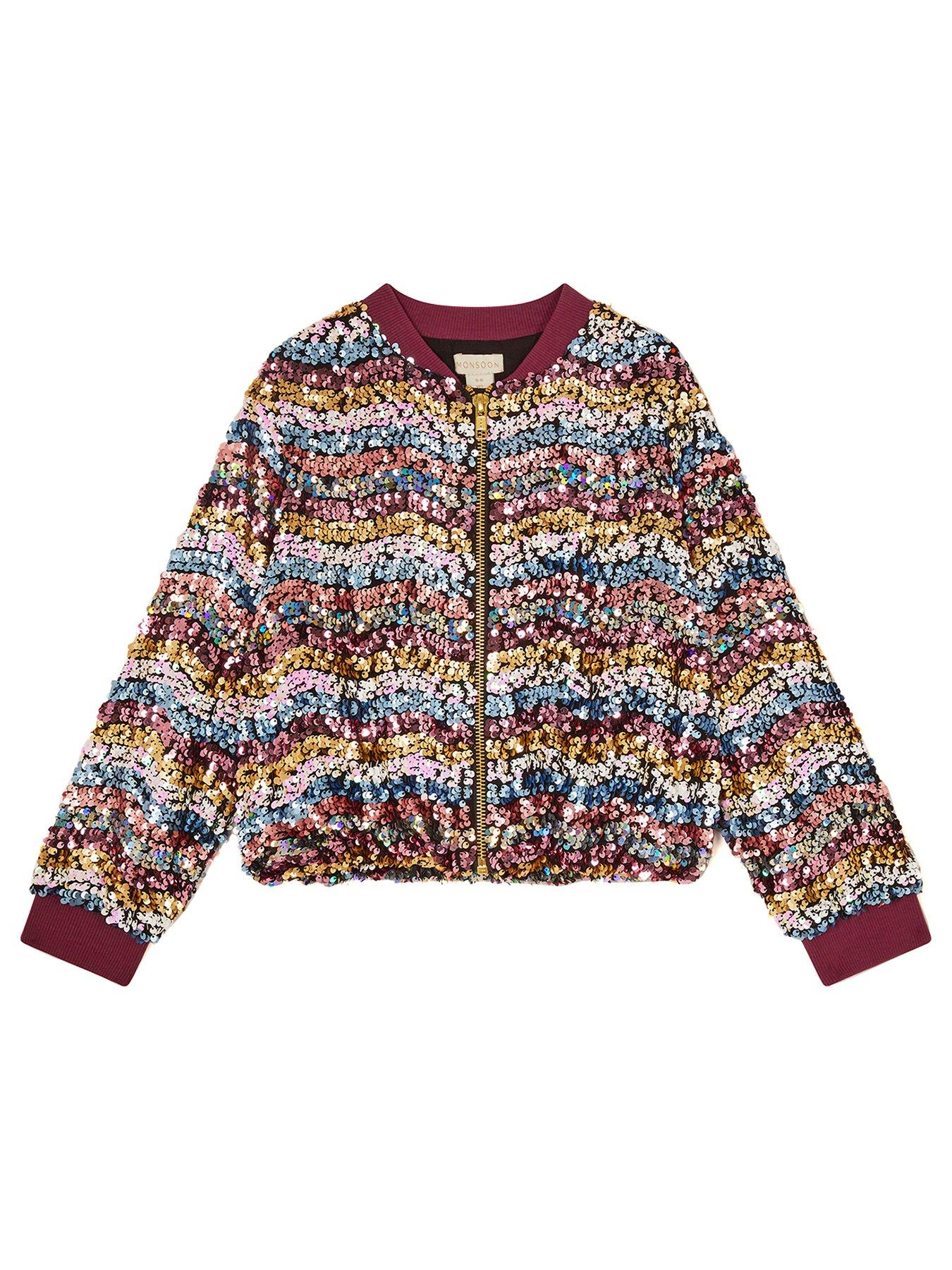 Image 2 of 4 of Monsoon Girls Le Merais Wavy Sequin Bomber Jacket - Multi