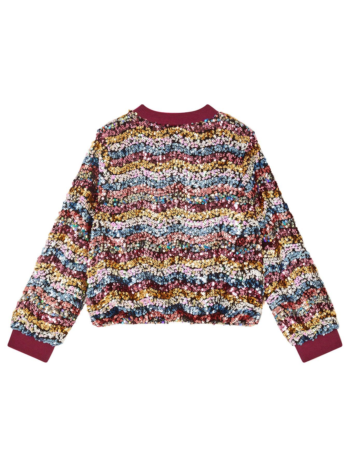 Image 3 of 4 of Monsoon Girls Le Merais Wavy Sequin Bomber Jacket - Multi