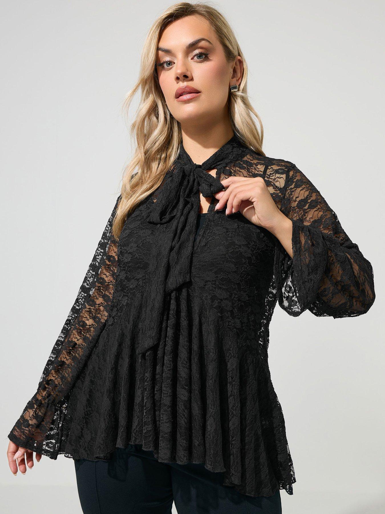 Image 1 of 4 of Yours Curve Lace Bow Top