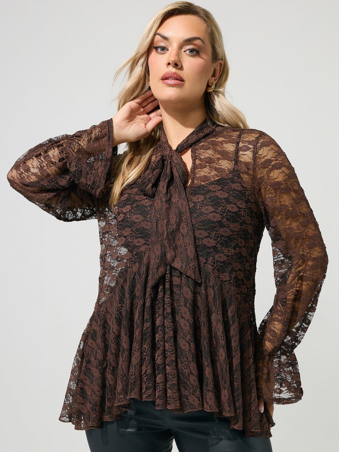 Image 1 of 4 of Yours Curve Lace Bow Top