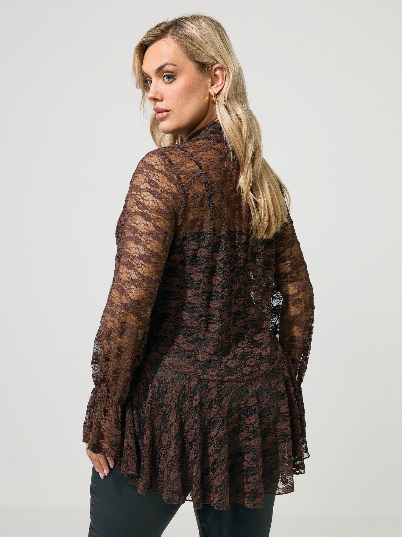Image 2 of 4 of Yours Curve Lace Bow Top