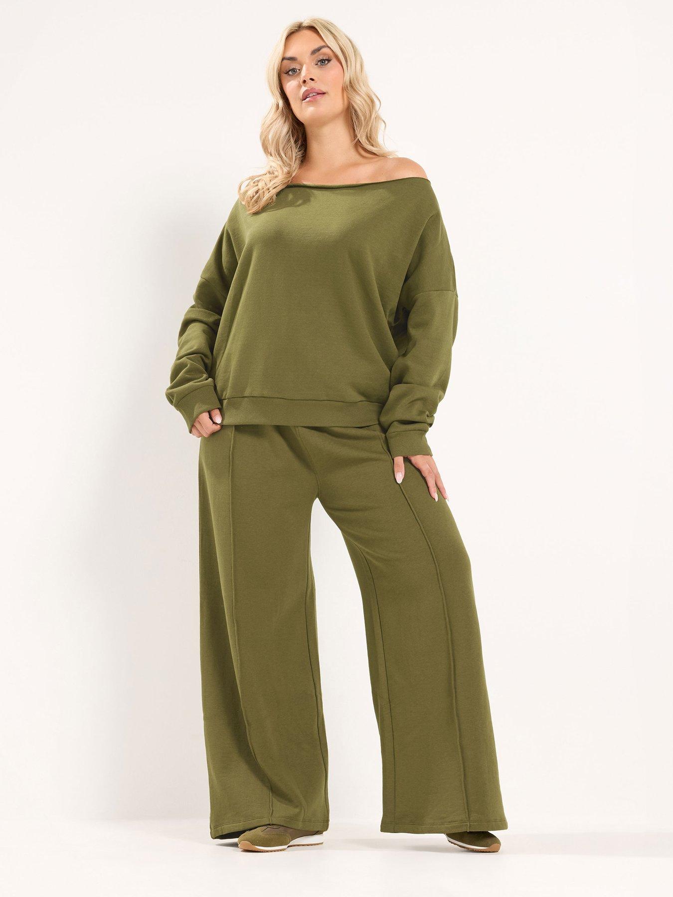 Image 1 of 3 of Yours Curve Off Shoulder Sweatshirt And 28" Jogger Set - Green