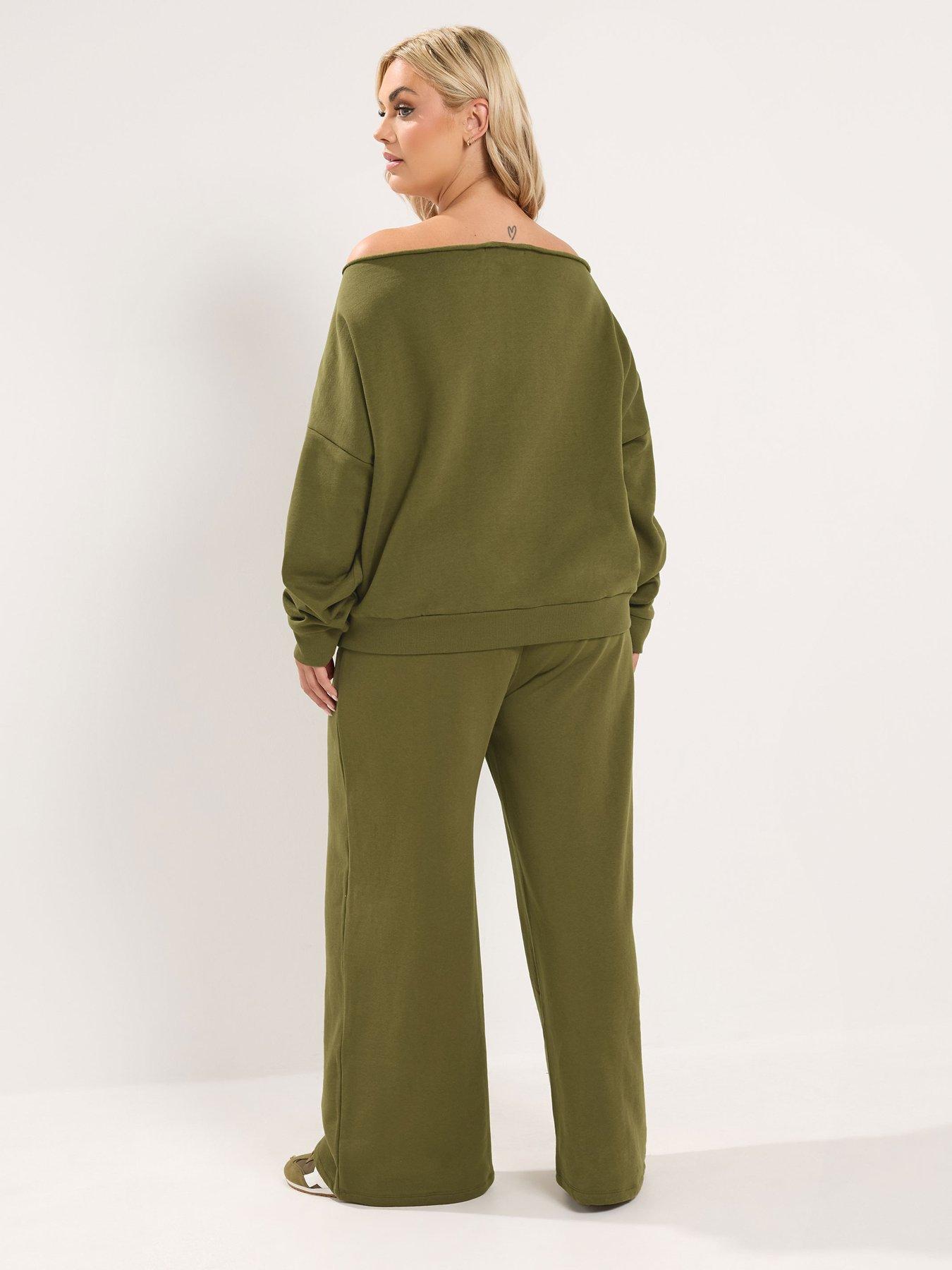 Image 2 of 3 of Yours Curve Off Shoulder Sweatshirt And 28" Jogger Set - Green