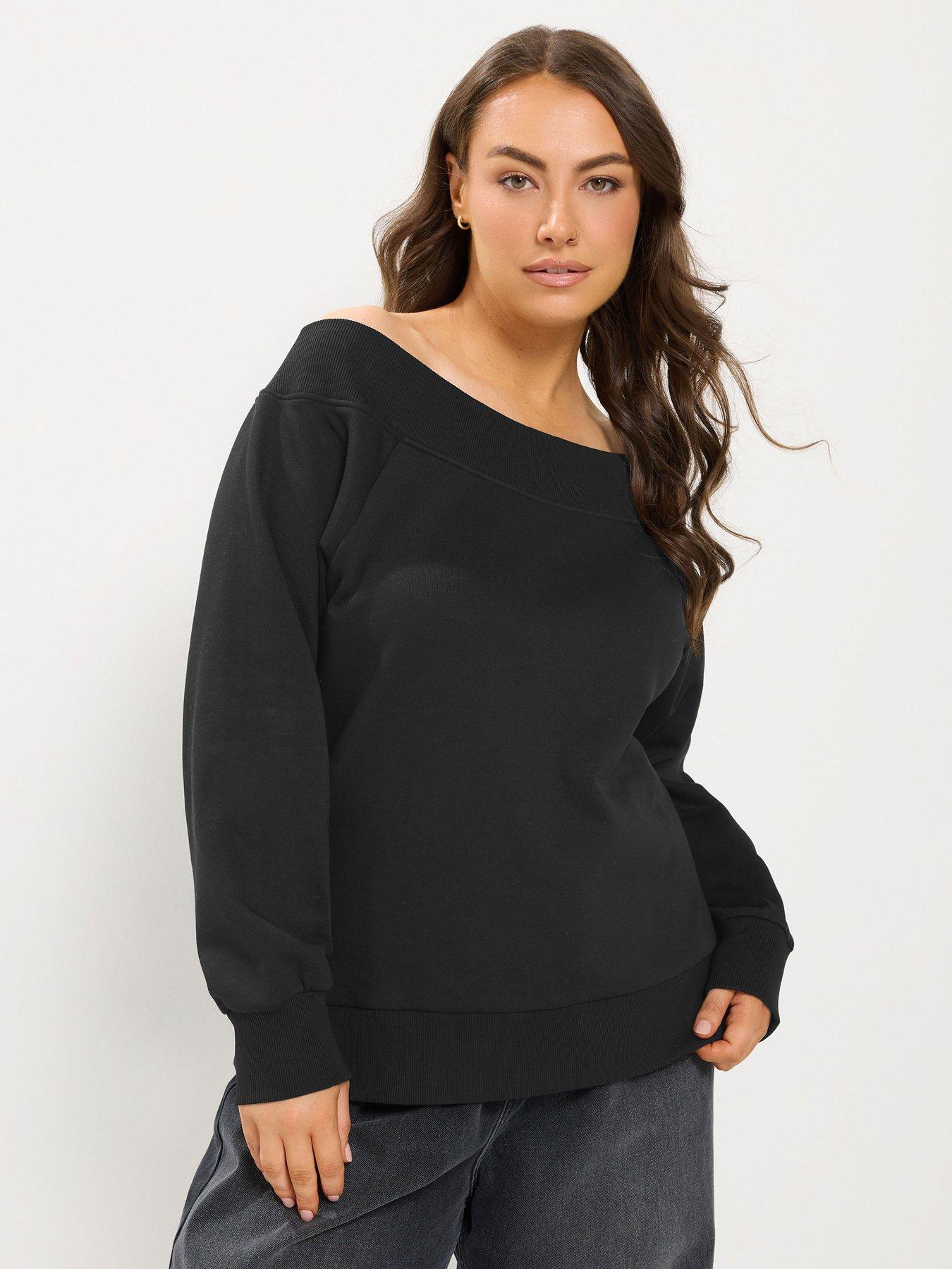 Yours Curve Off Shoulder Rib Sweatshirt - Black