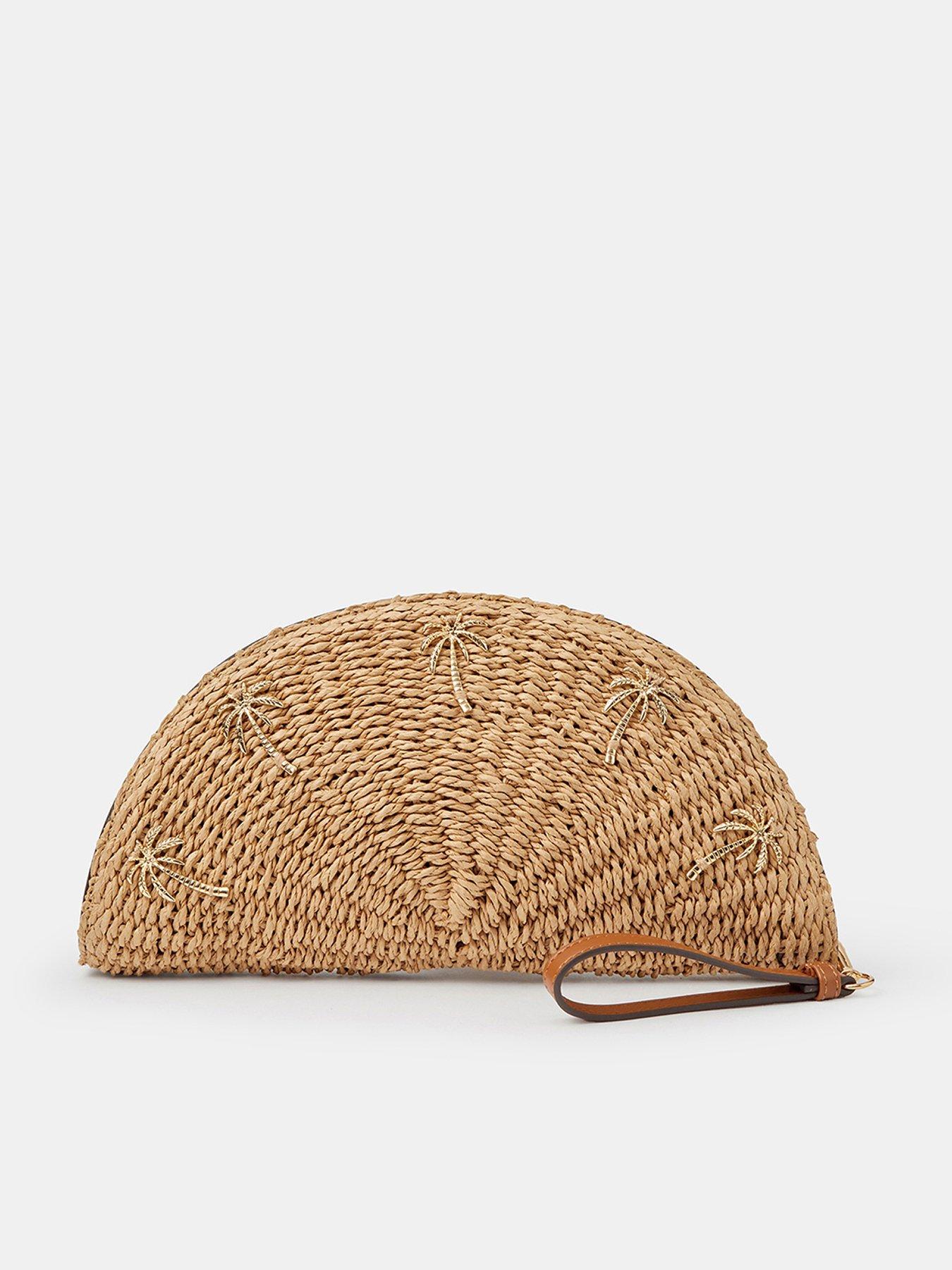 Image 1 of 5 of Accessorize Palm Tree Crescent Clutch Bag - Beige
