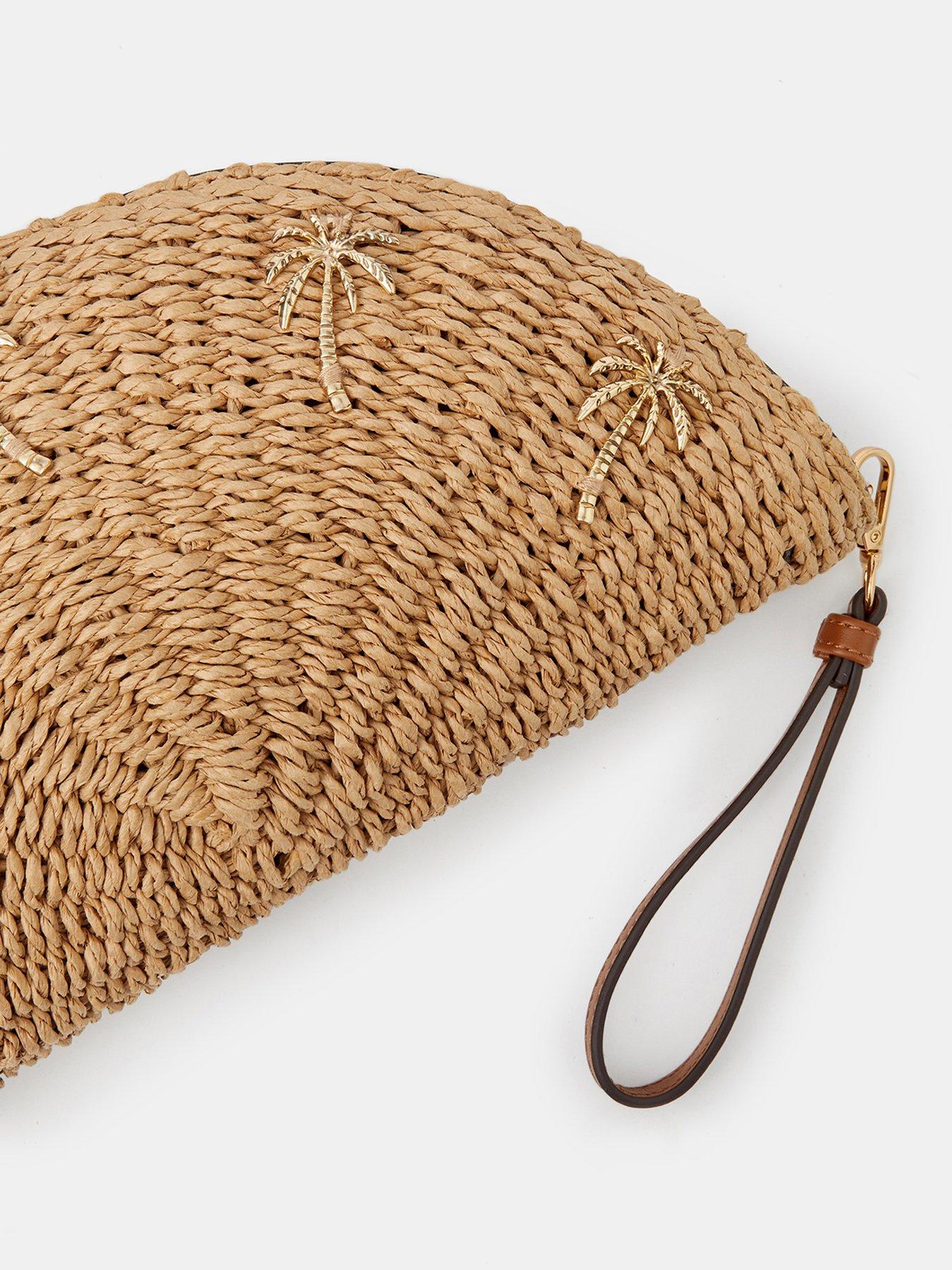 Image 4 of 5 of Accessorize Palm Tree Crescent Clutch Bag - Beige