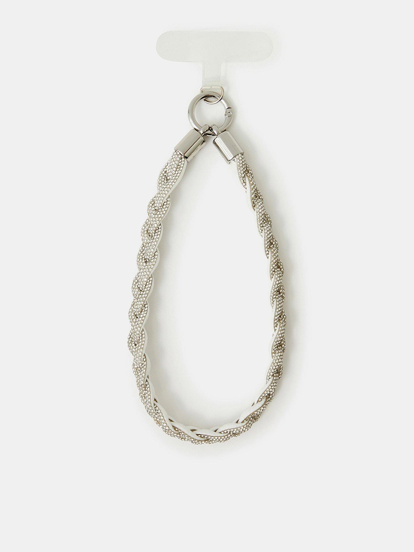 Image 1 of 2 of Accessorize Accessorize Plaited Diamante Wrist Strap - Silver