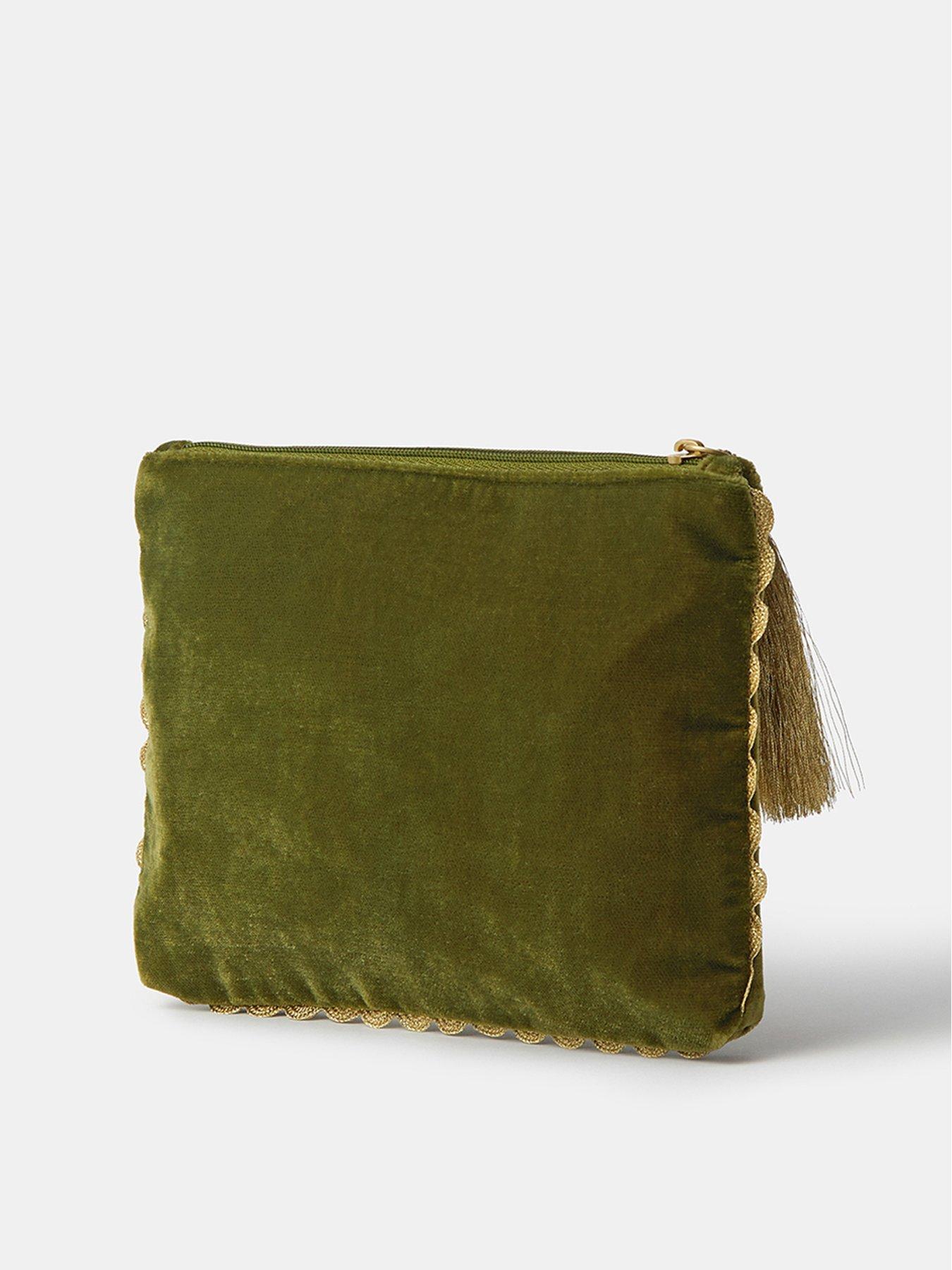 Image 2 of 4 of Accessorize Womens Tini Time Beaded Tassel Zip Pouch - Green