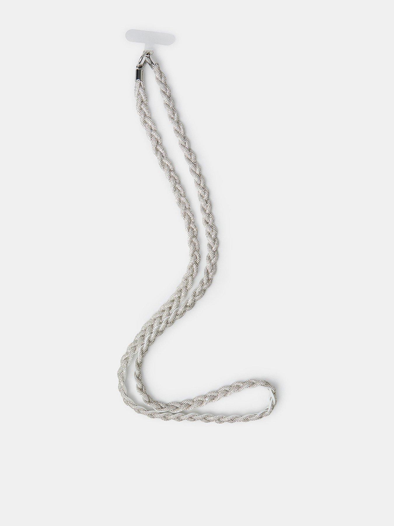 Image 1 of 2 of Accessorize Accessorize Plaited Diamante Phone Strap - Silver