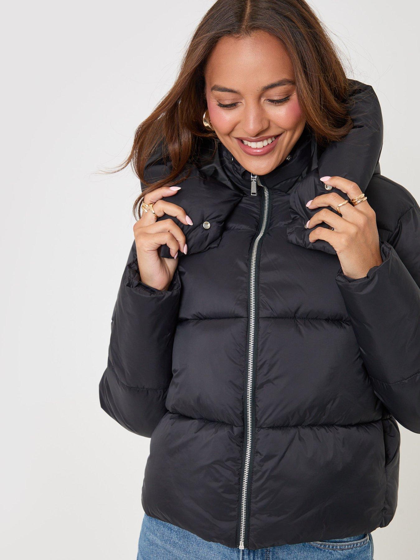 Image 4 of 4 of Threadbare Showerproof Funnel Neck Puffer Coat In Black