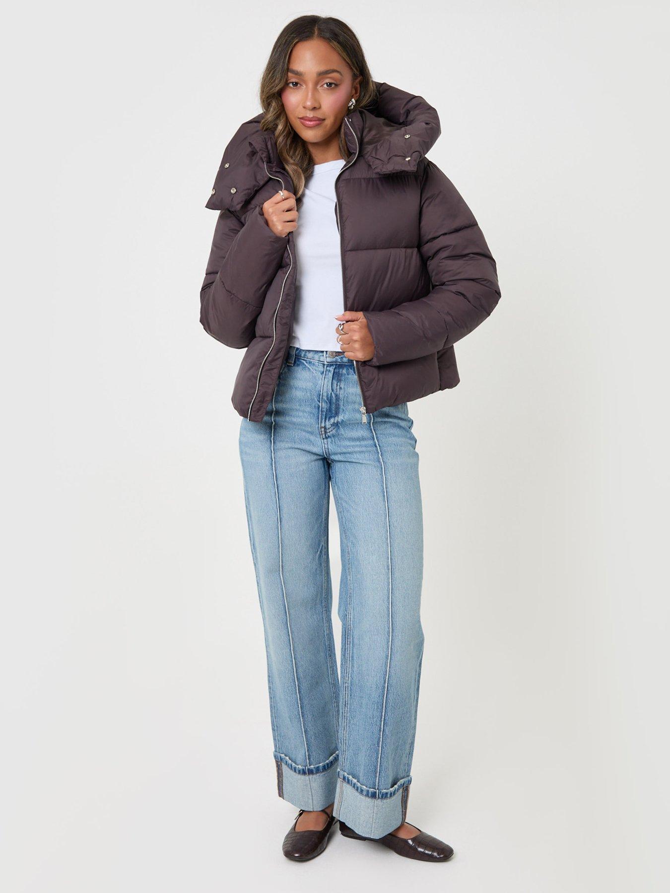Image 3 of 4 of Threadbare Womens Showerproof Funnel Neck Hooded Puffer Coat - Brown