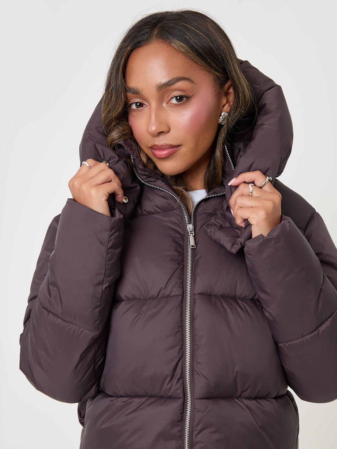 Image 4 of 4 of Threadbare Womens Showerproof Funnel Neck Hooded Puffer Coat - Brown