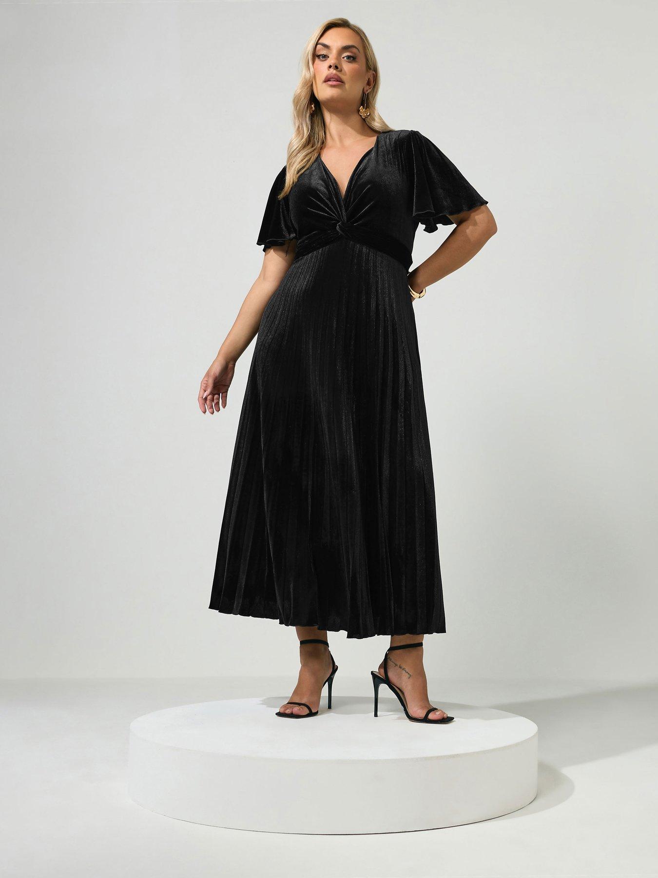 Image 1 of 4 of Yours Curve Velvet Knot Front Dress - Black