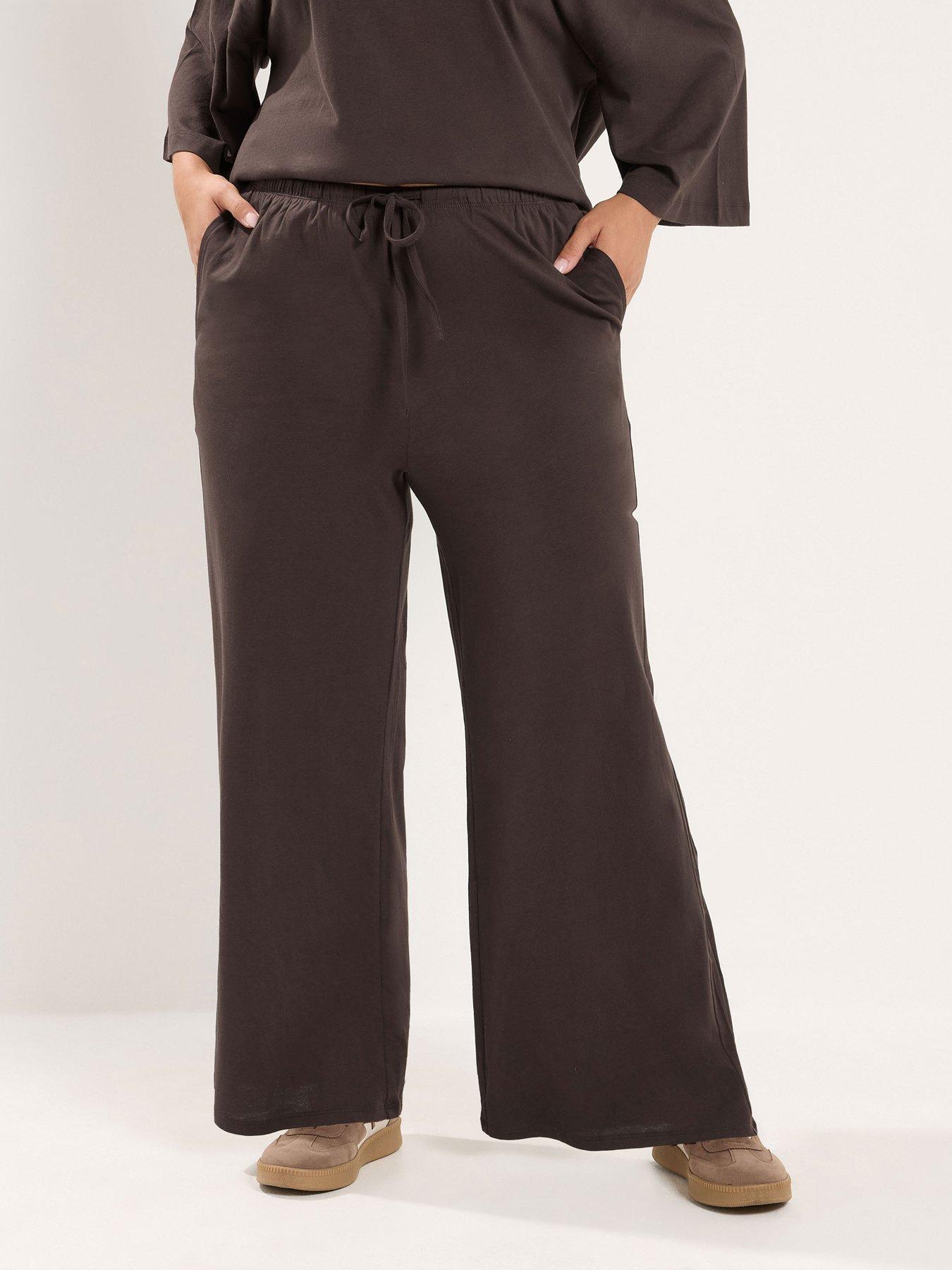 Yours Curve Cotton Wide Leg Legging - Brown