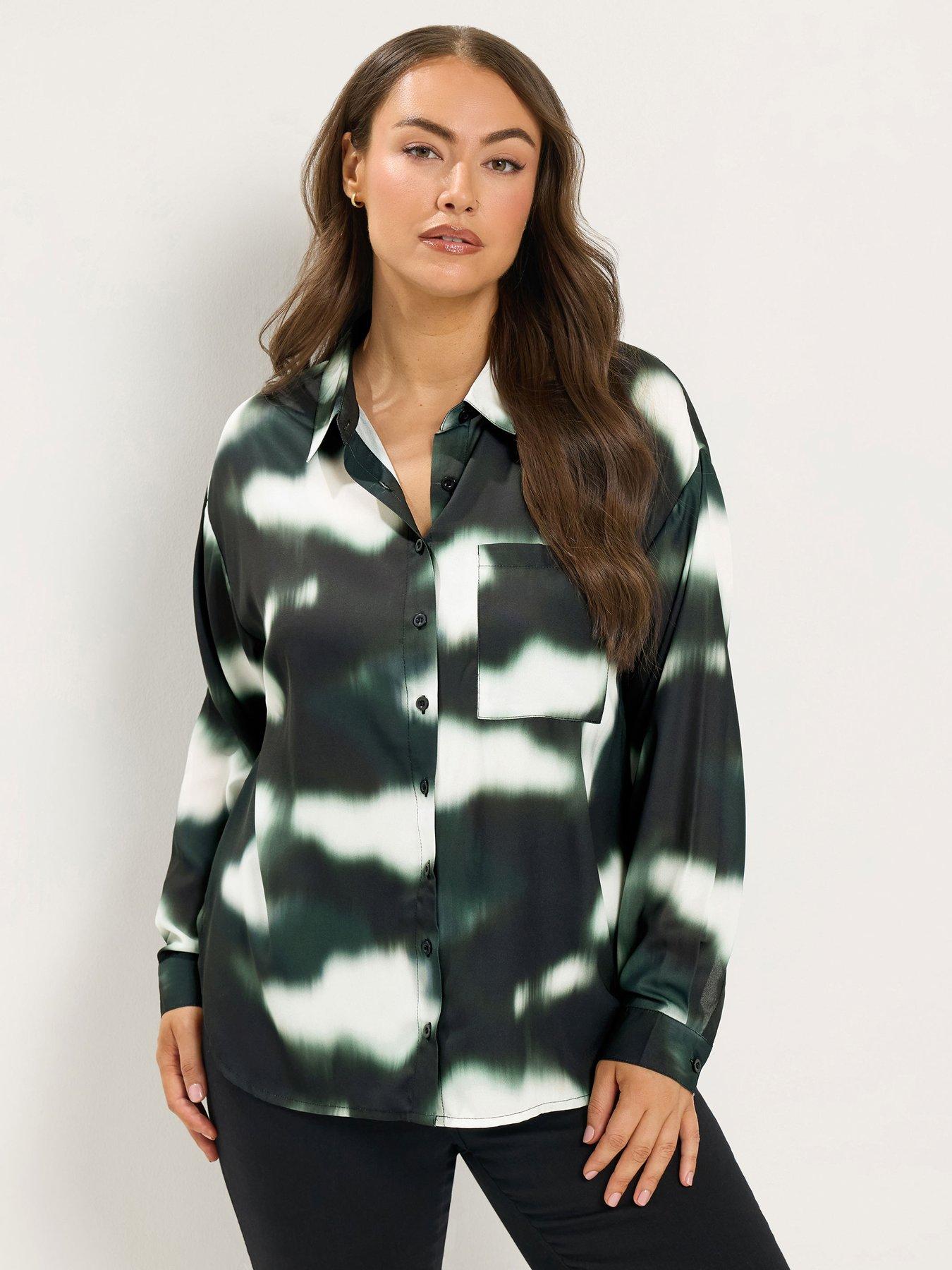 Yours Curve Blur Print Shirt - Green