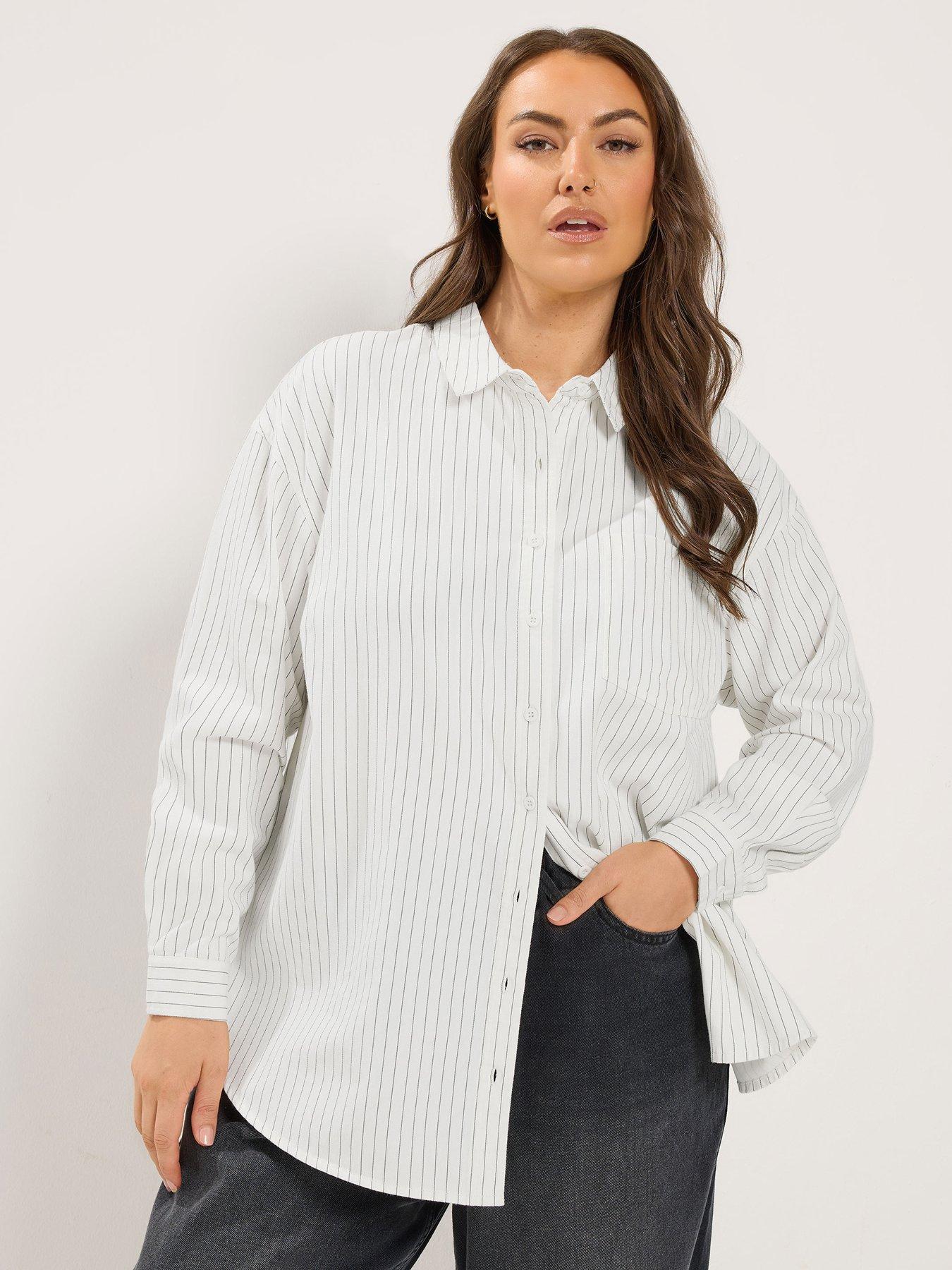 Image 1 of 4 of Yours Curve Stripe Twill Shirt - White