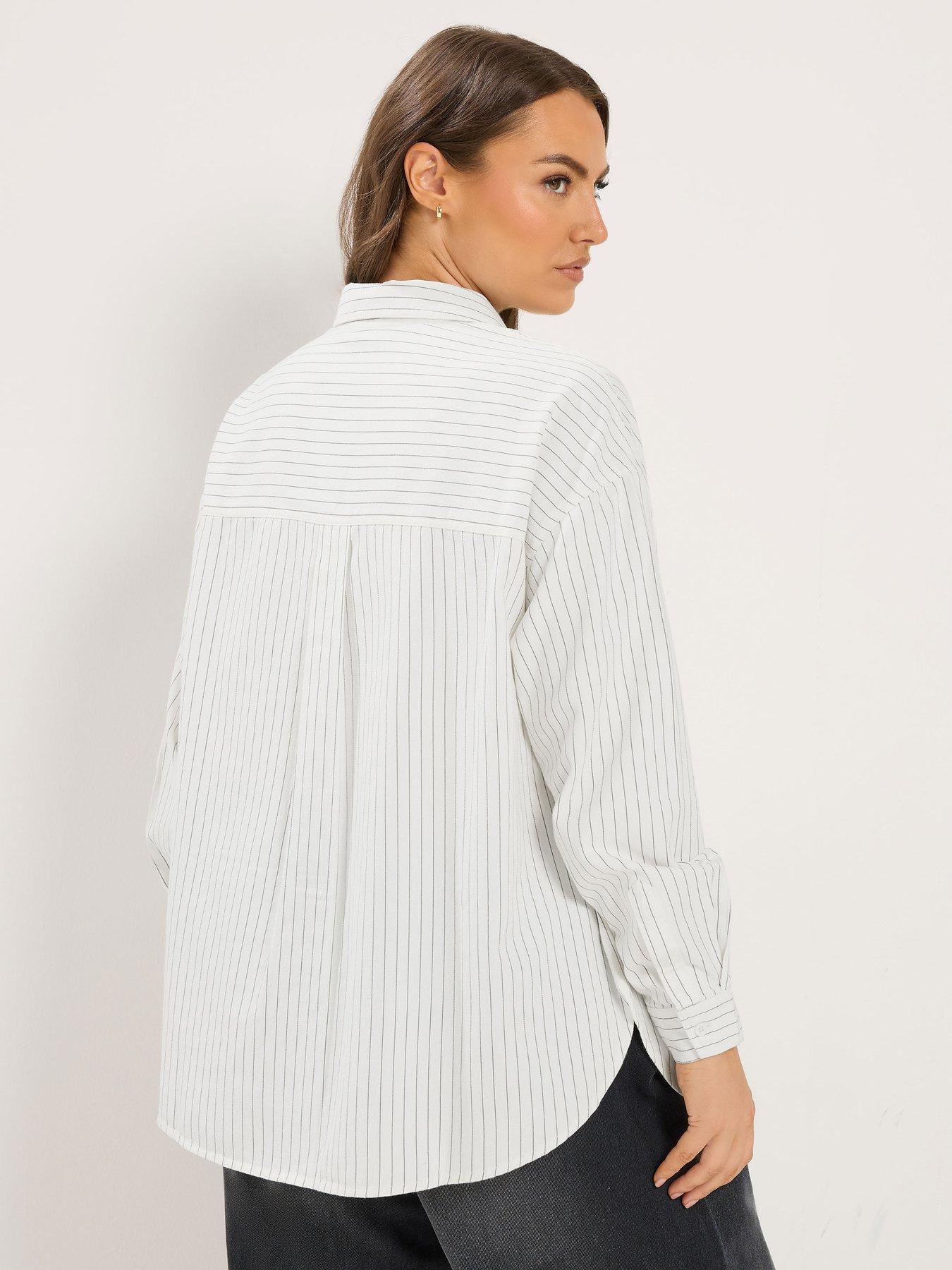 Image 2 of 4 of Yours Curve Stripe Twill Shirt - White