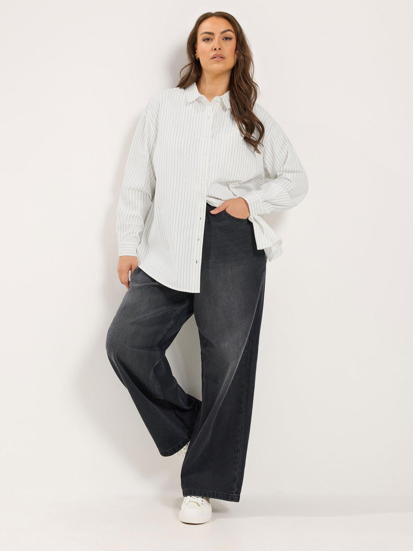 Image 3 of 4 of Yours Curve Stripe Twill Shirt - White